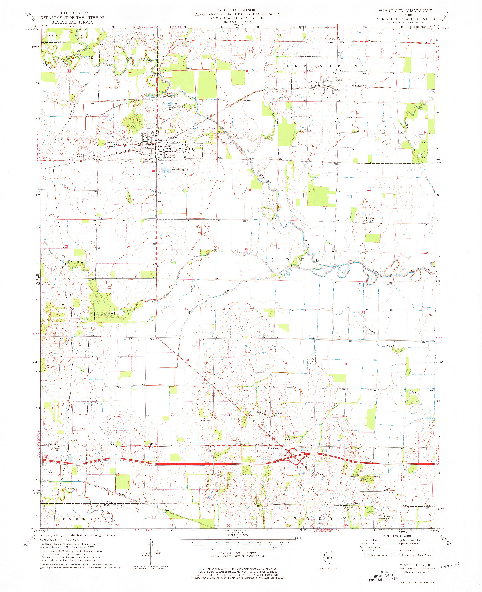 USGS 1:24000-SCALE QUADRANGLE FOR WAYNE CITY, IL 1973