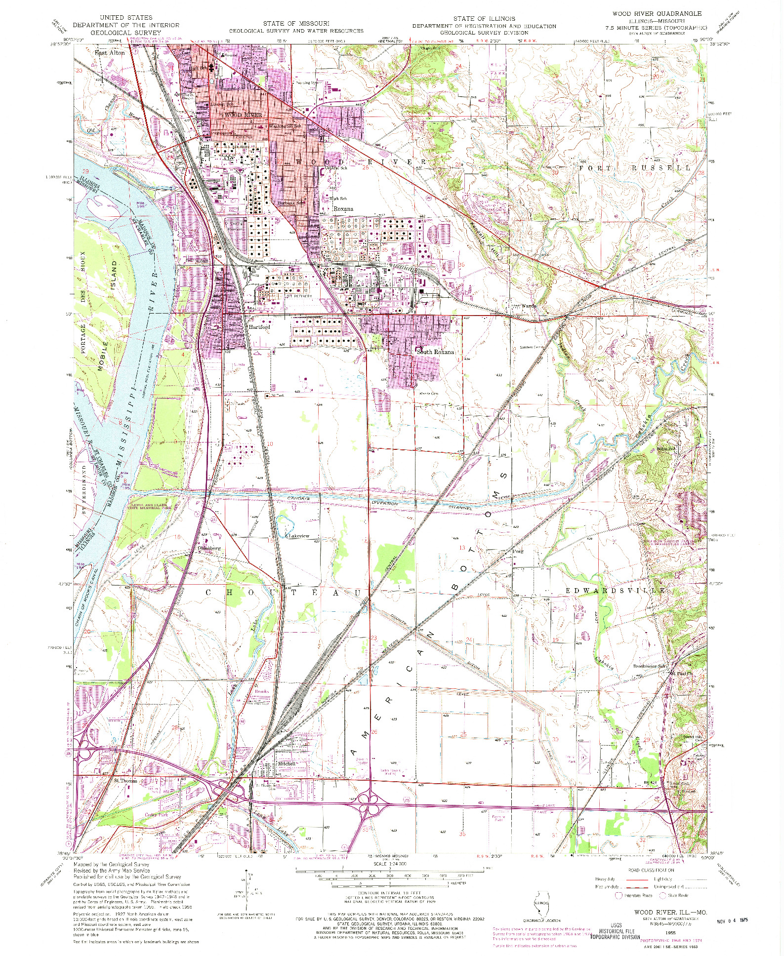 USGS 1:24000-SCALE QUADRANGLE FOR WOOD RIVER, IL 1955