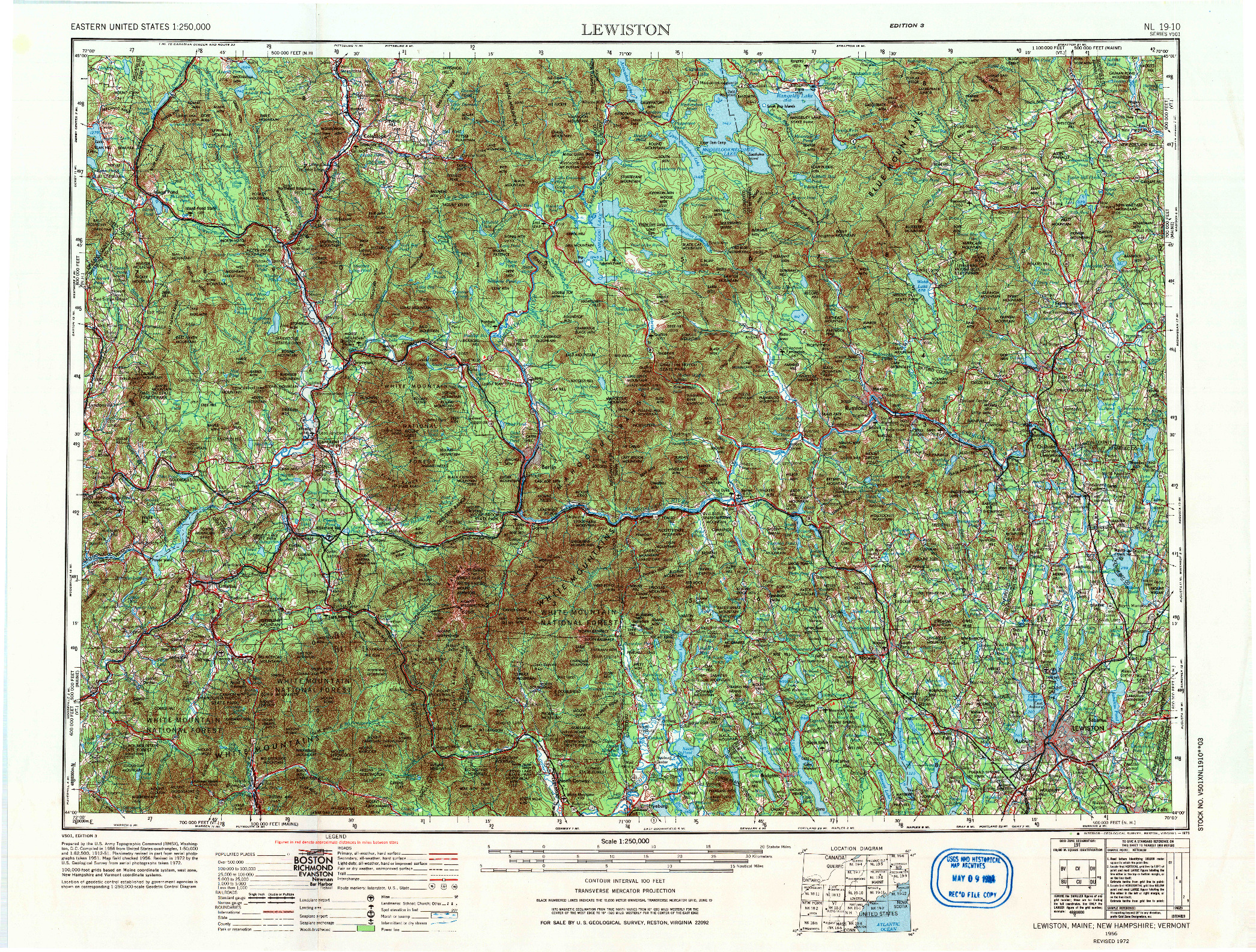 USGS 1:250000-SCALE QUADRANGLE FOR LEWISTON, ME 1956