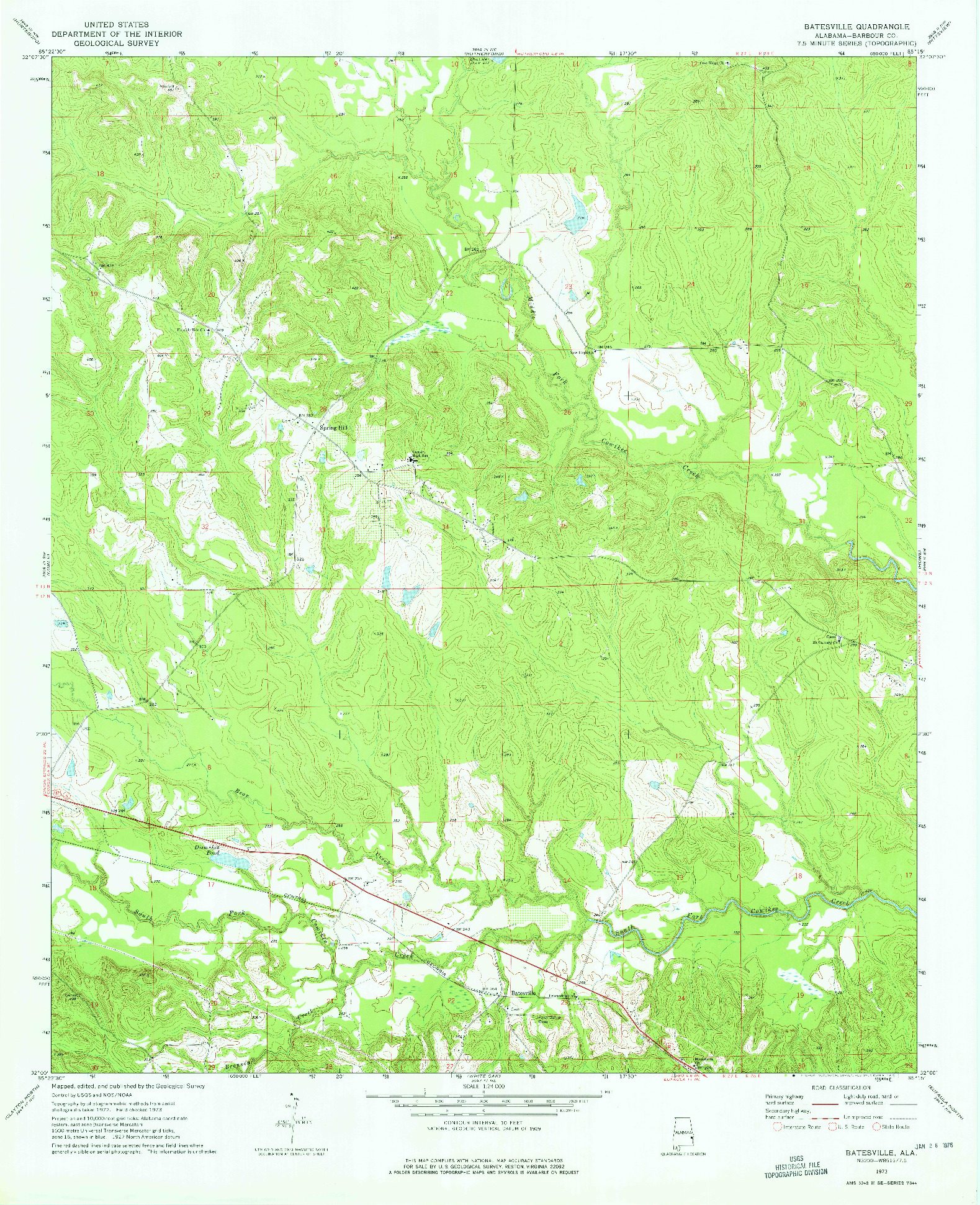 USGS 1:24000-SCALE QUADRANGLE FOR BATESVILLE, AL 1973