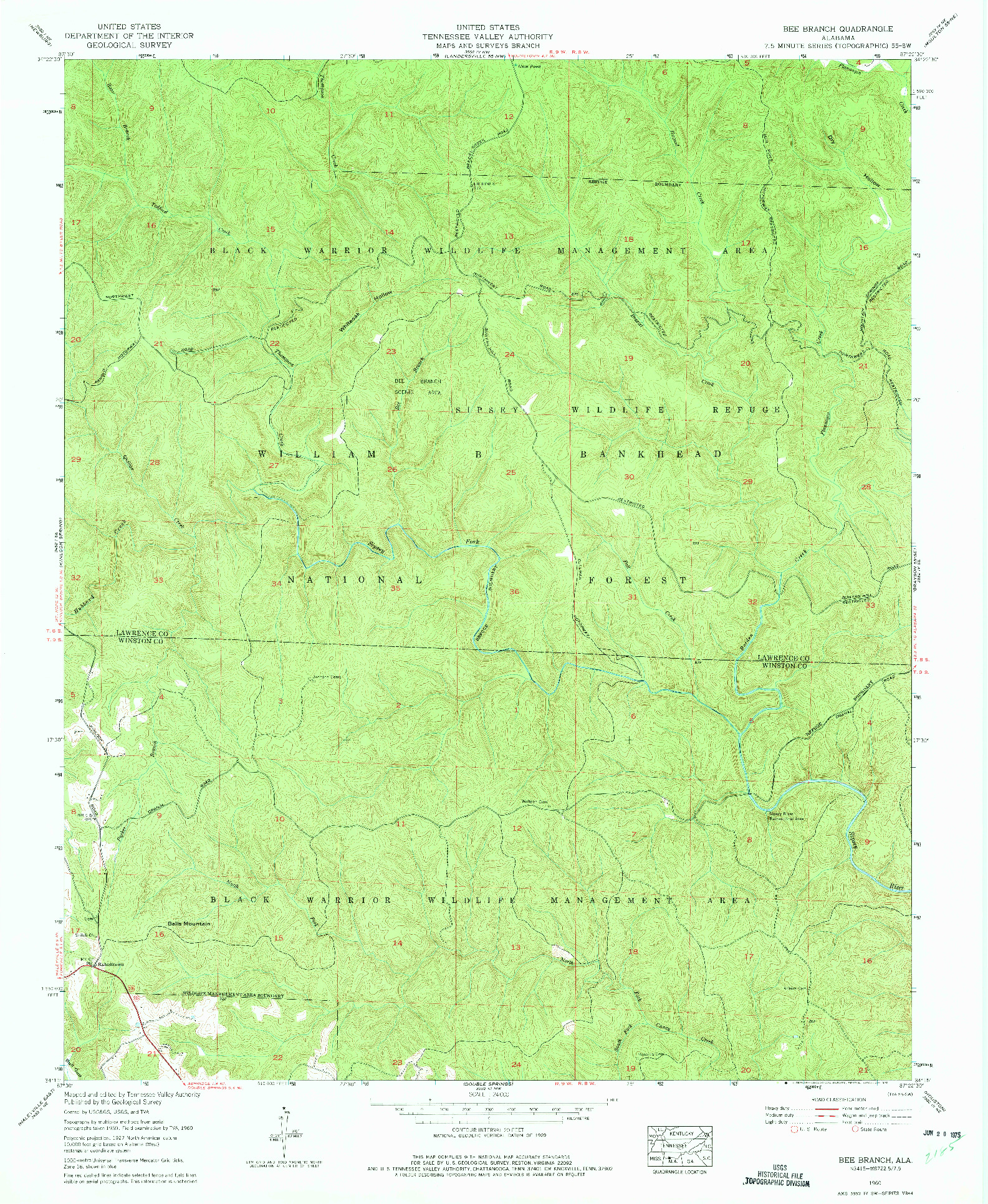 USGS 1:24000-SCALE QUADRANGLE FOR BEE BRANCH, AL 1960