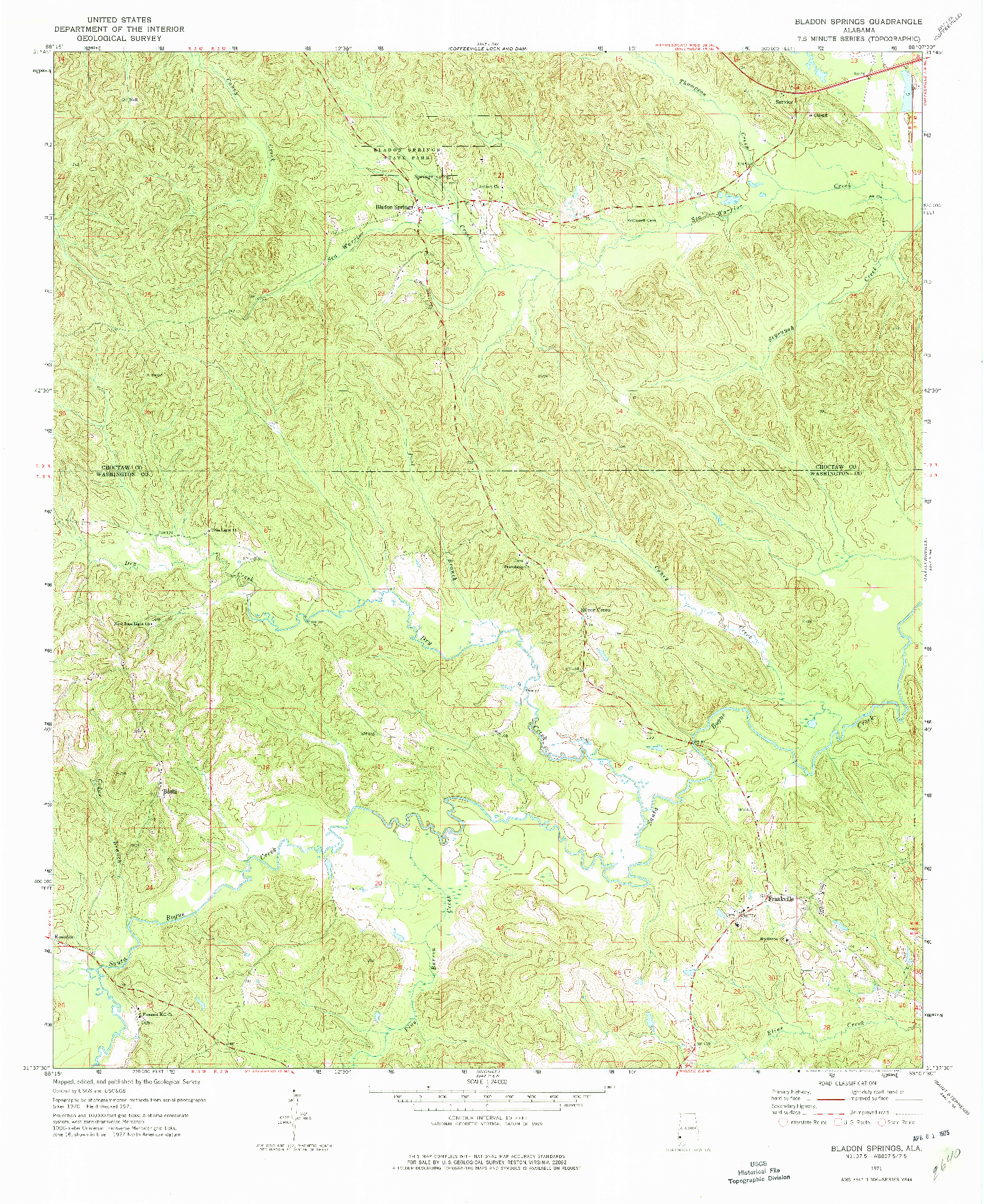 USGS 1:24000-SCALE QUADRANGLE FOR BLADON SPRINGS, AL 1971