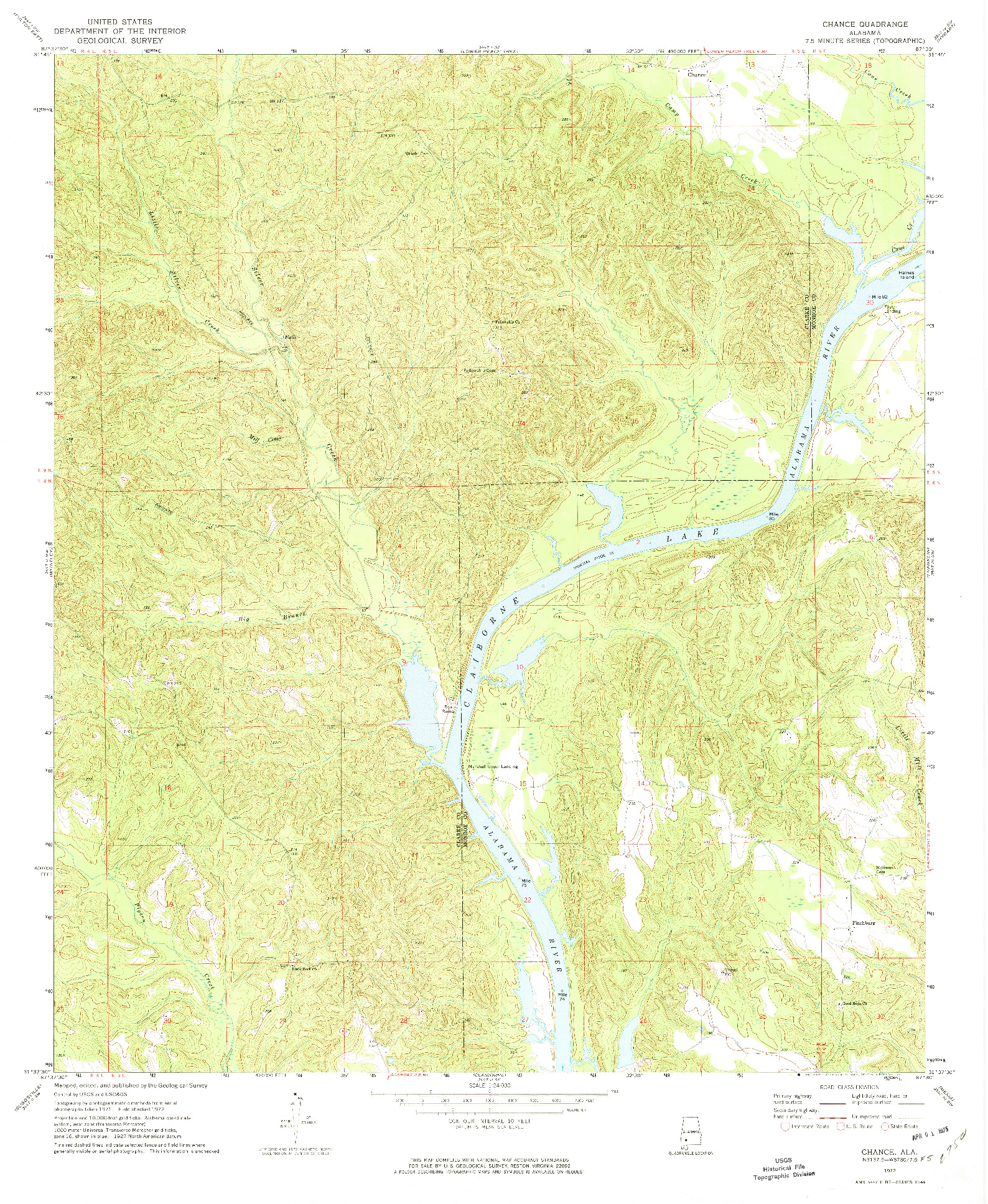 USGS 1:24000-SCALE QUADRANGLE FOR CHANCE, AL 1972