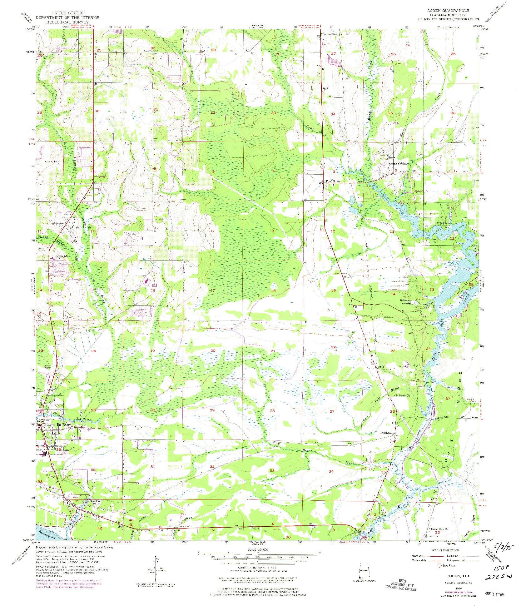 USGS 1:24000-SCALE QUADRANGLE FOR CODEN, AL 1956