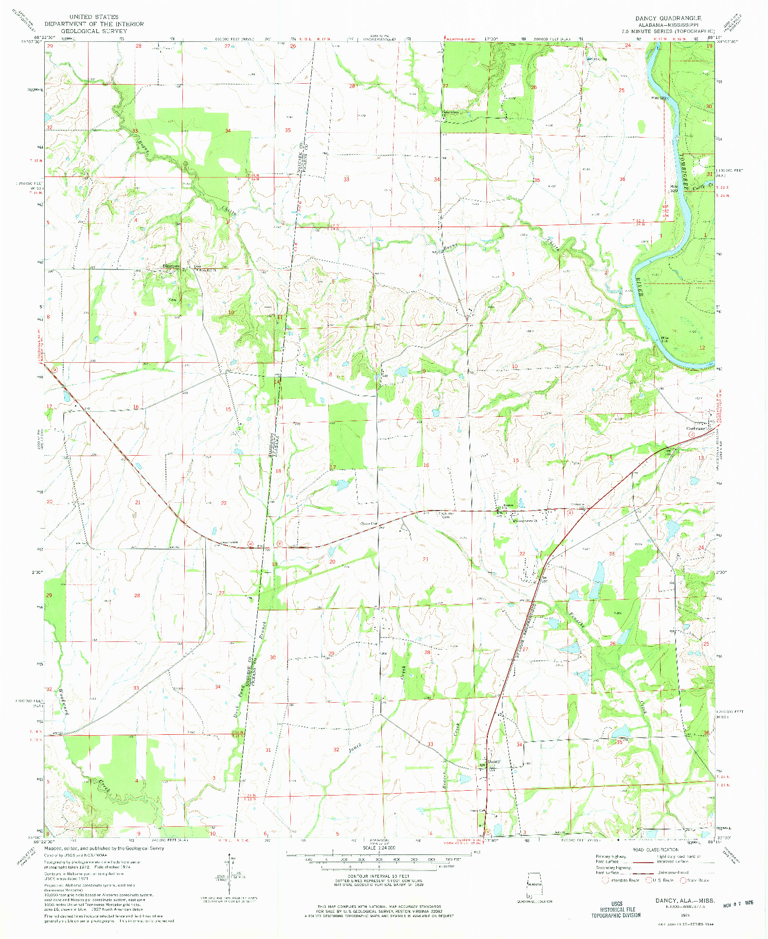 USGS 1:24000-SCALE QUADRANGLE FOR DANCY, AL 1974