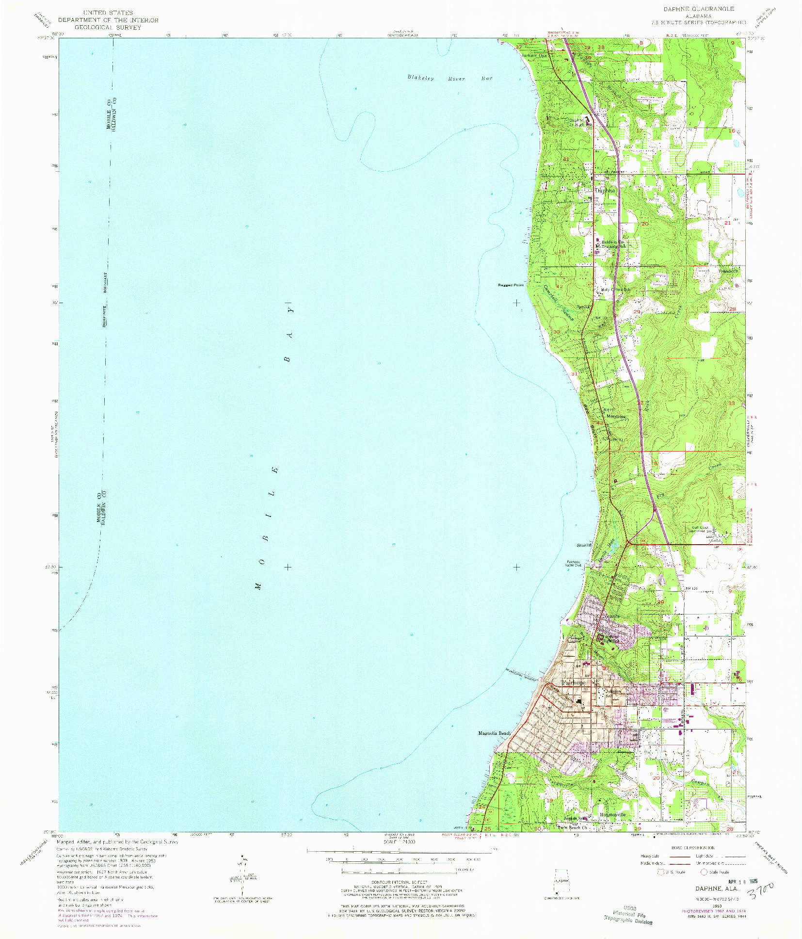 USGS 1:24000-SCALE QUADRANGLE FOR DAPHNE, AL 1953