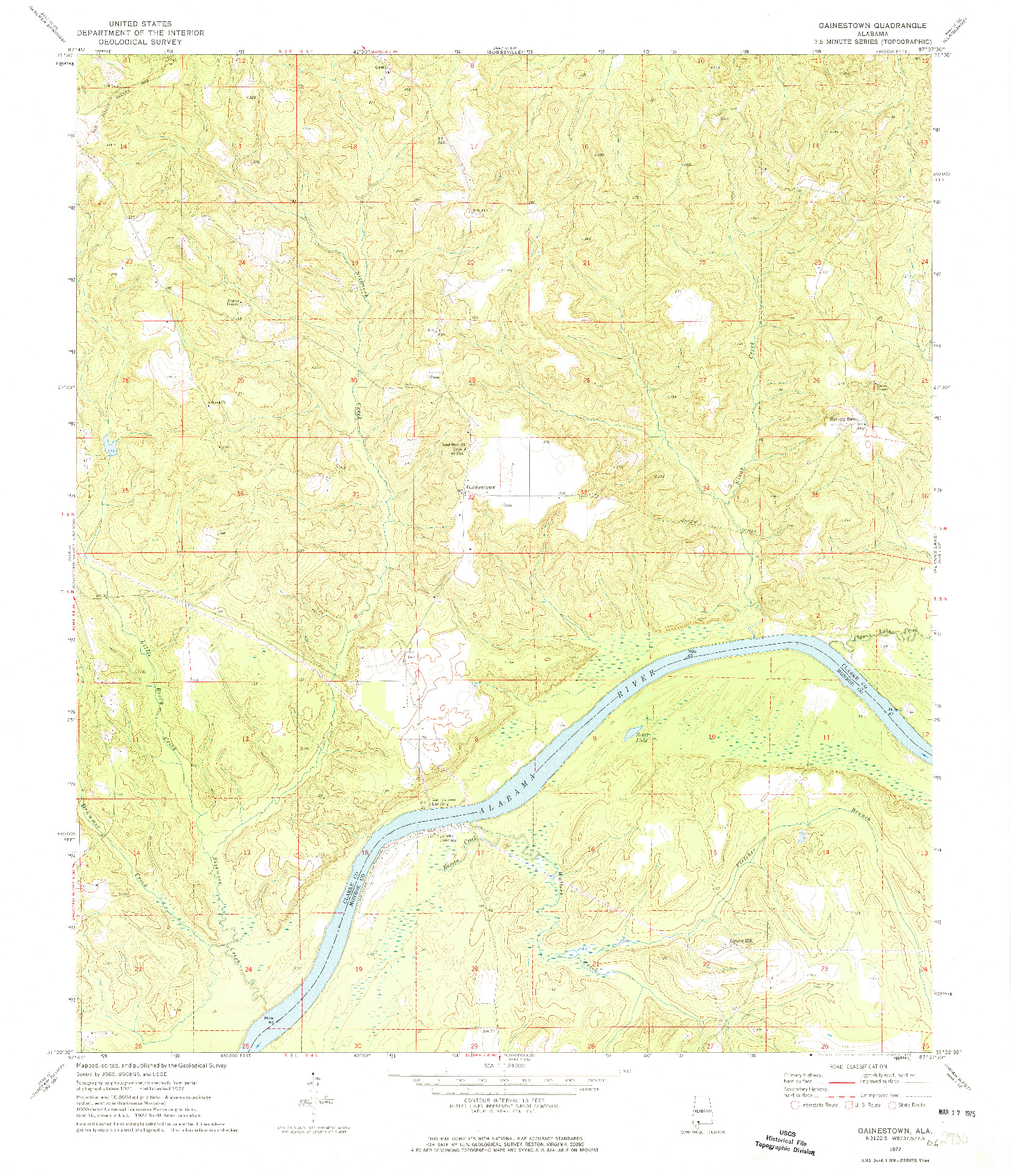 USGS 1:24000-SCALE QUADRANGLE FOR GAINESTOWN, AL 1972