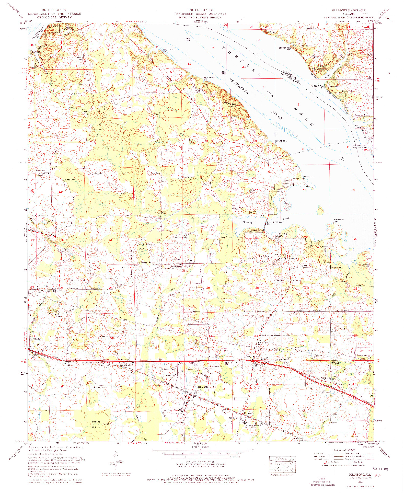 USGS 1:24000-SCALE QUADRANGLE FOR HILLSBORO, AL 1974