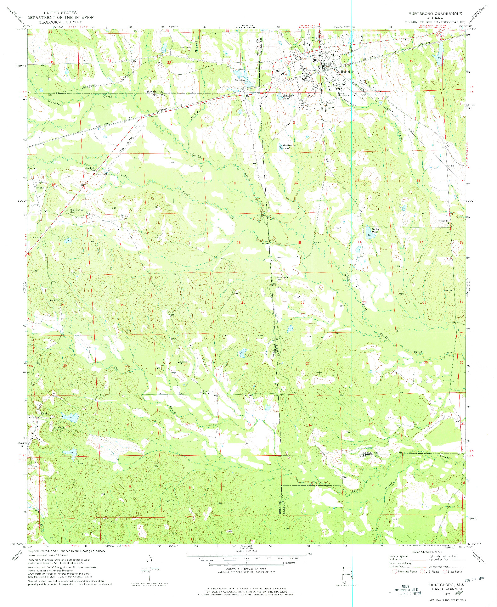 USGS 1:24000-SCALE QUADRANGLE FOR HURTSBORO, AL 1973