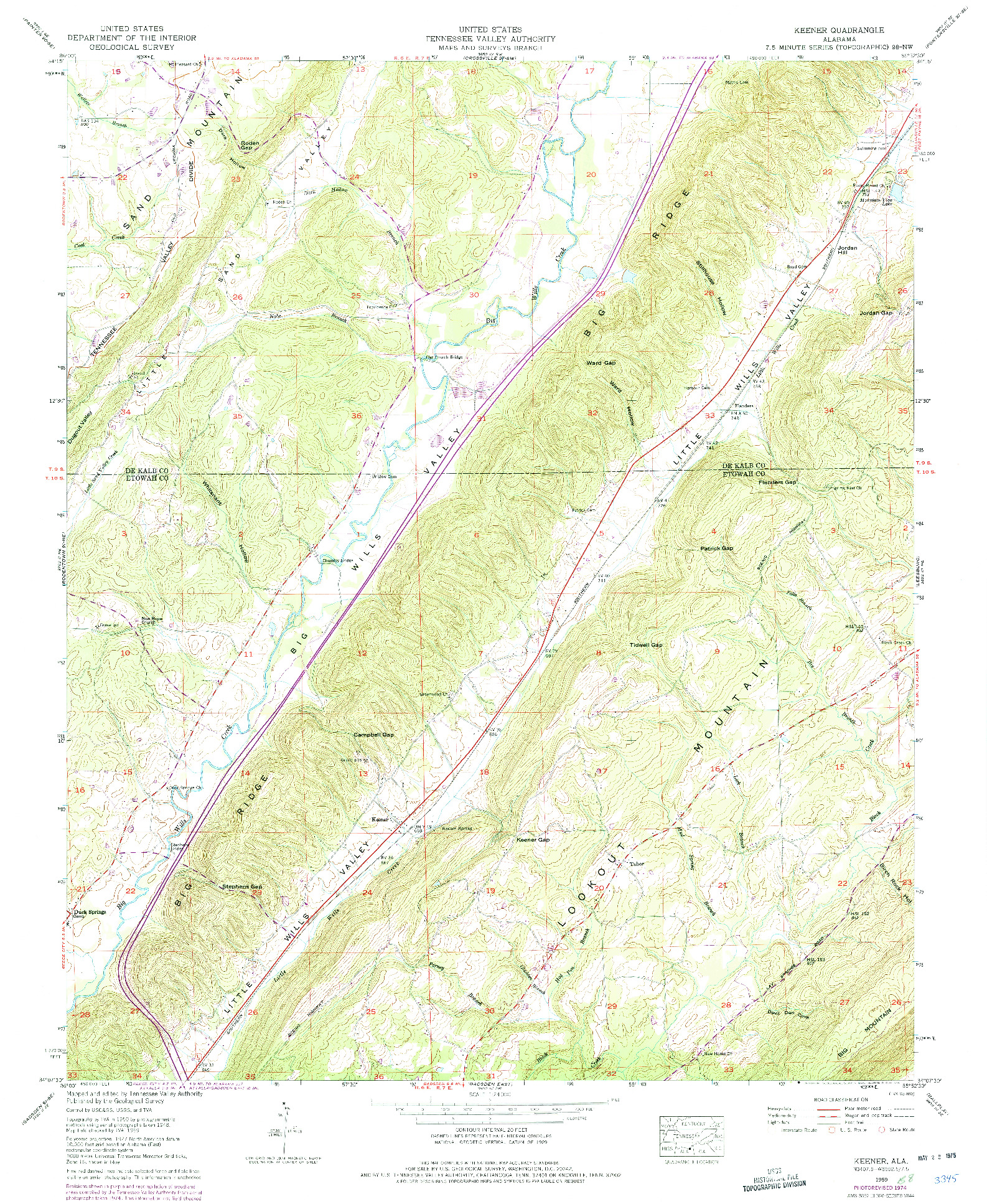 USGS 1:24000-SCALE QUADRANGLE FOR KEENER, AL 1959