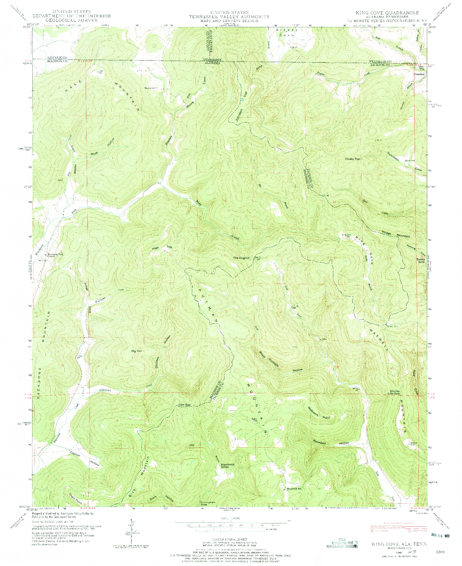 USGS 1:24000-SCALE QUADRANGLE FOR KING COVE, AL 1948