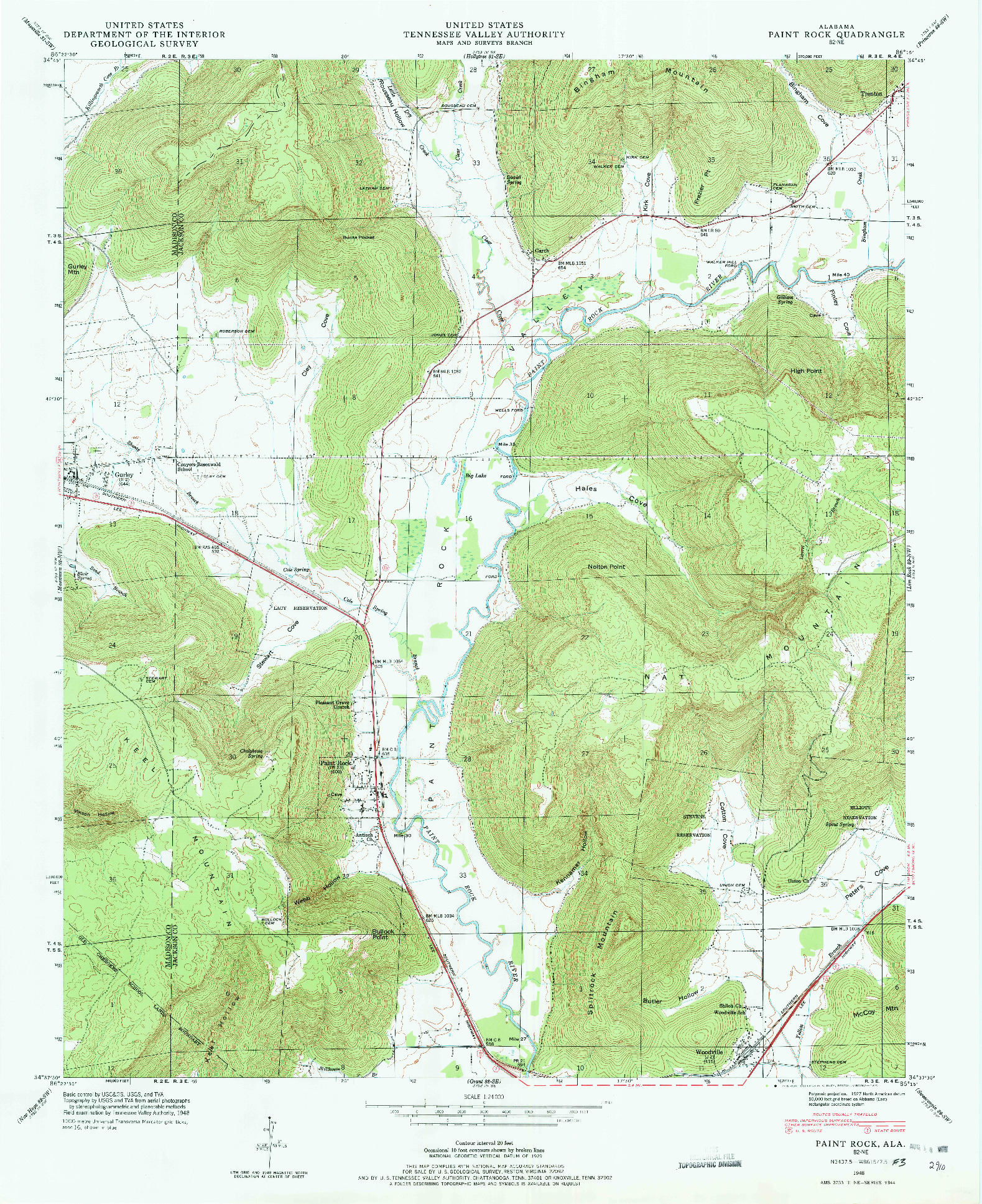 USGS 1:24000-SCALE QUADRANGLE FOR PAINT ROCK, AL 1948