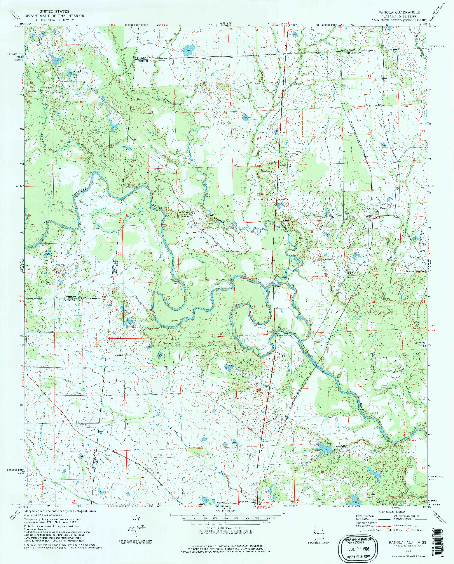 USGS 1:24000-SCALE QUADRANGLE FOR PANOLA, AL 1973
