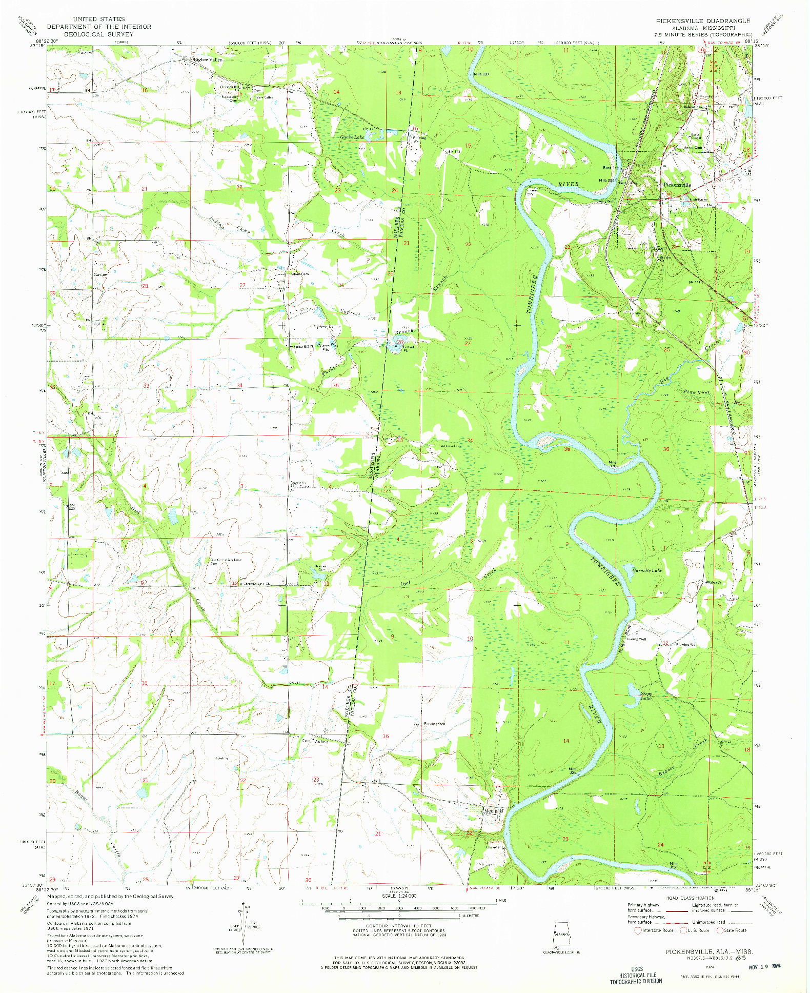 USGS 1:24000-SCALE QUADRANGLE FOR PICKENSVILLE, AL 1974