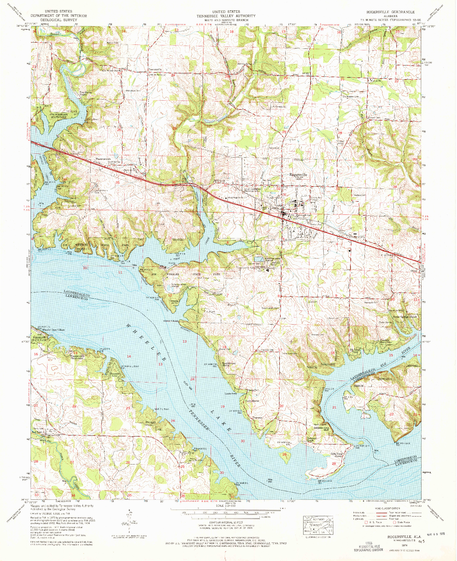 USGS 1:24000-SCALE QUADRANGLE FOR ROGERSVILLE, AL 1974