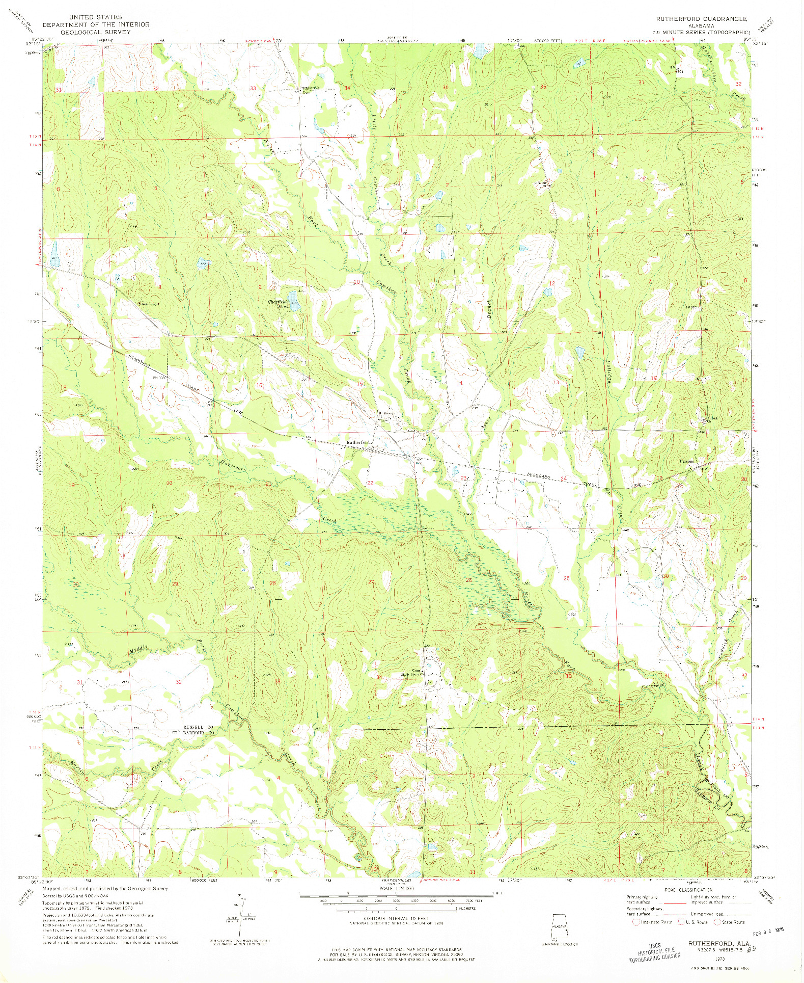 USGS 1:24000-SCALE QUADRANGLE FOR RUTHERFORD, AL 1973