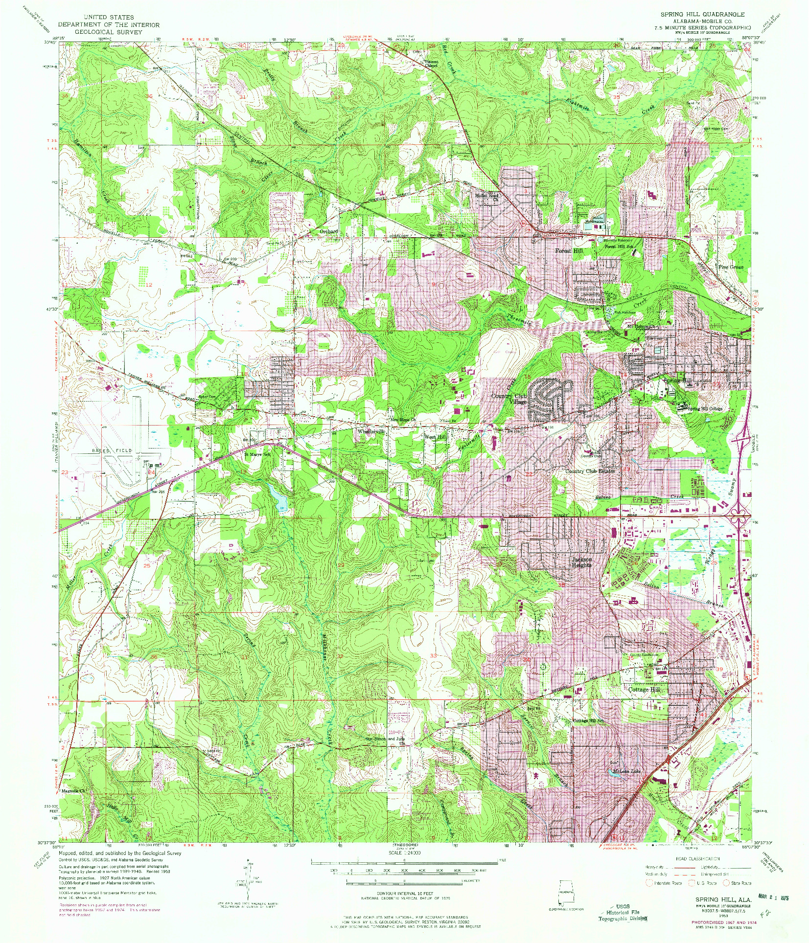 USGS 1:24000-SCALE QUADRANGLE FOR SPRING HILL, AL 1953