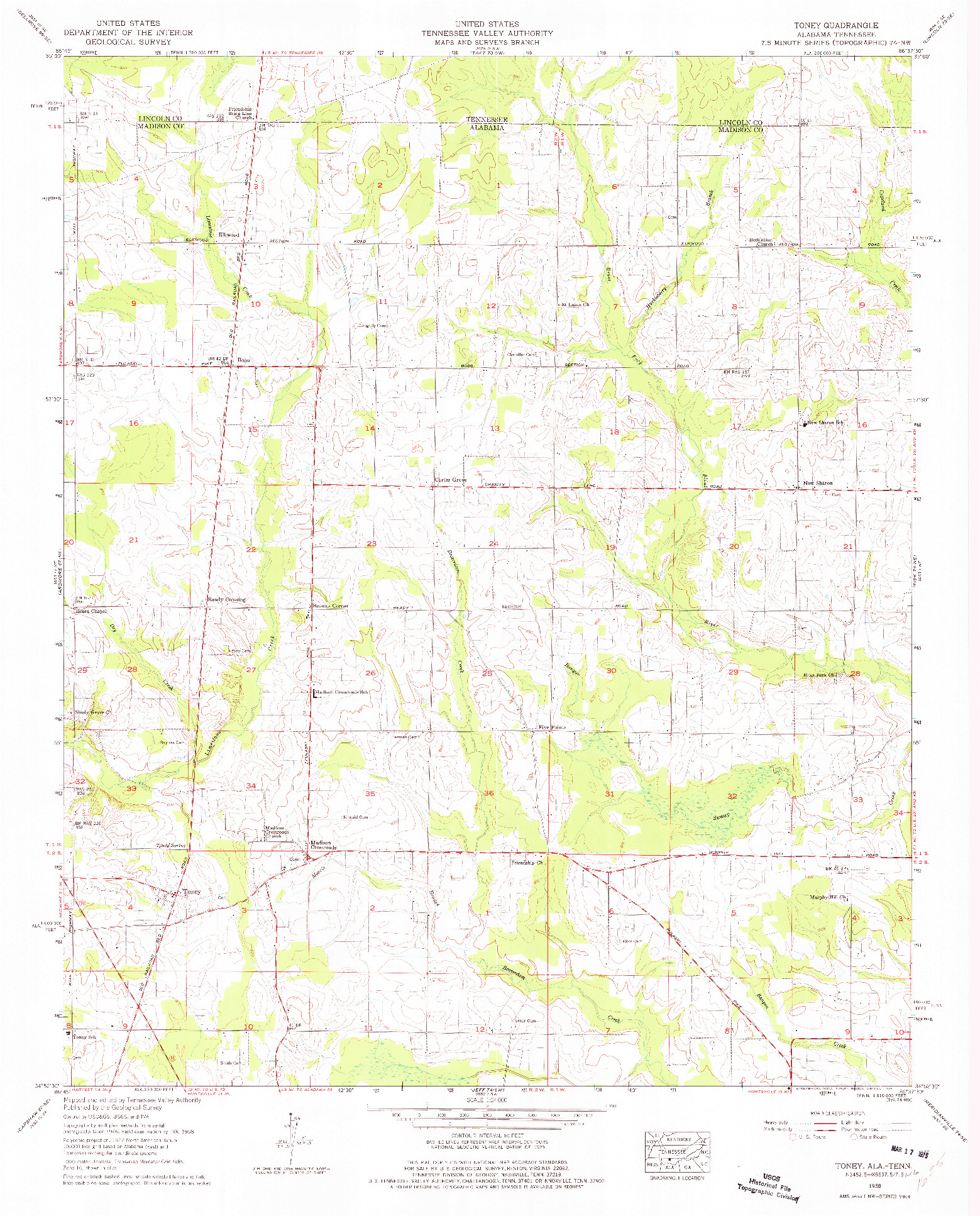 USGS 1:24000-SCALE QUADRANGLE FOR TONEY, AL 1958