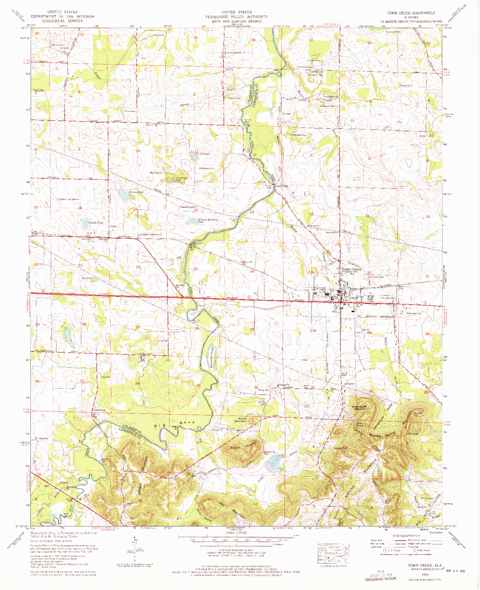 USGS 1:24000-SCALE QUADRANGLE FOR TOWN CREEK, AL 1974