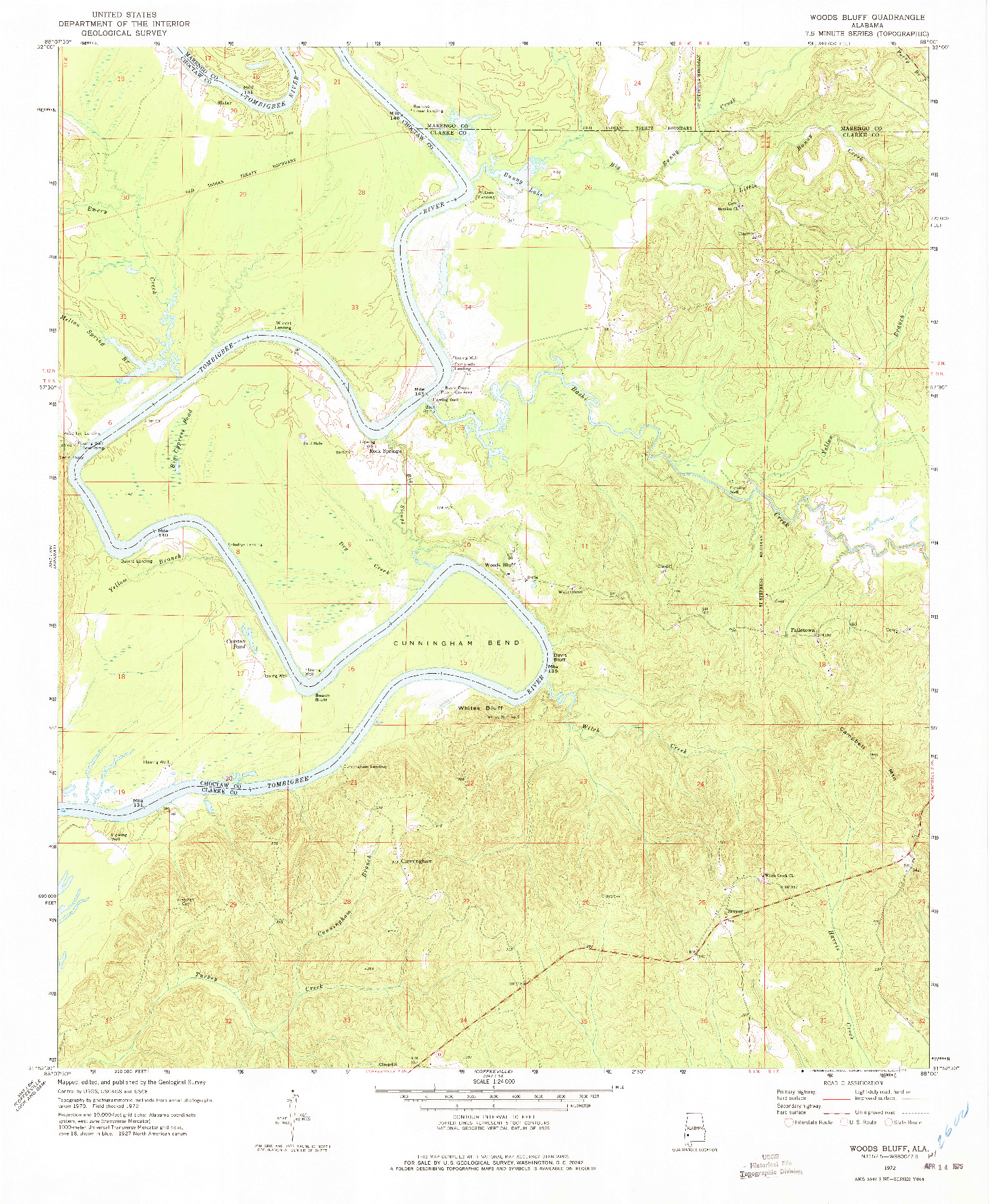 USGS 1:24000-SCALE QUADRANGLE FOR WOODS BLUFF, AL 1972