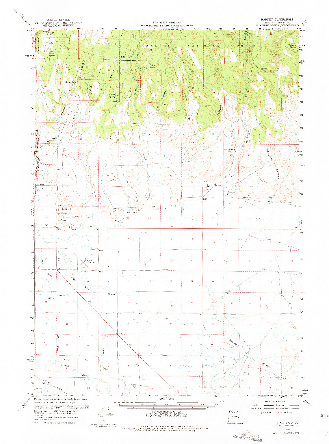 USGS 1:62500-SCALE QUADRANGLE FOR HARNEY, OR 1959