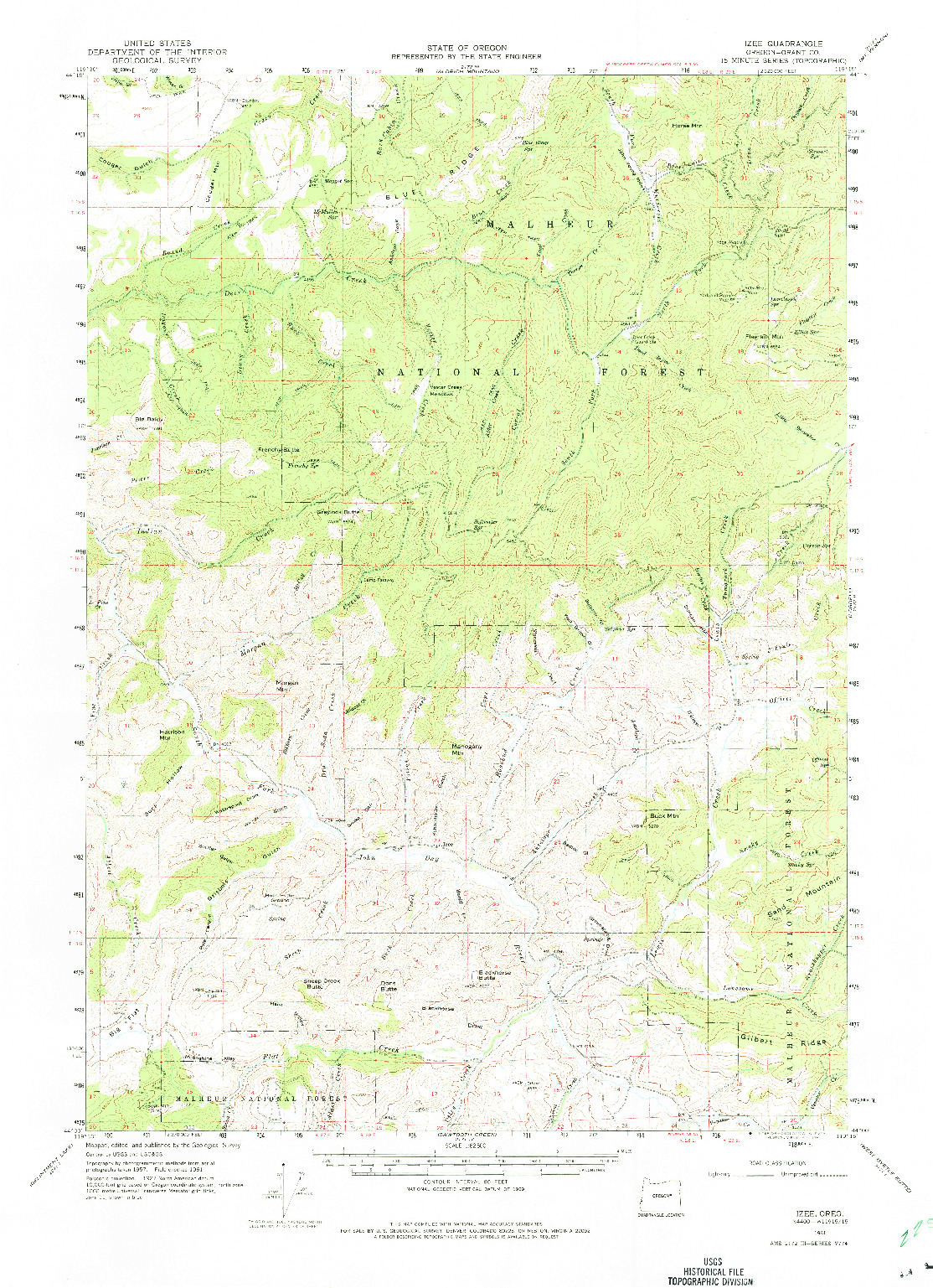 USGS 1:62500-SCALE QUADRANGLE FOR IZEE, OR 1961