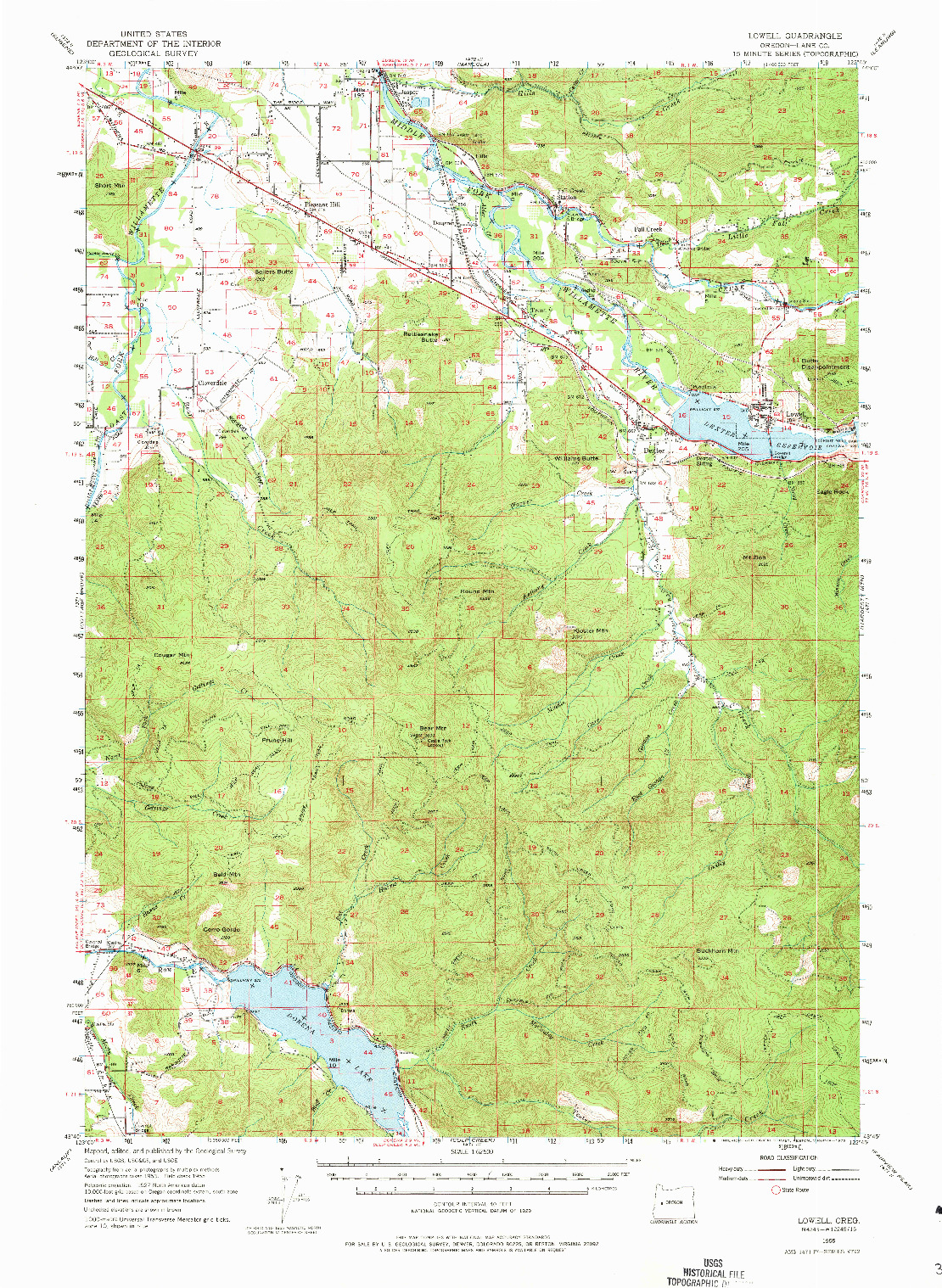 USGS 1:62500-SCALE QUADRANGLE FOR LOWELL, OR 1955