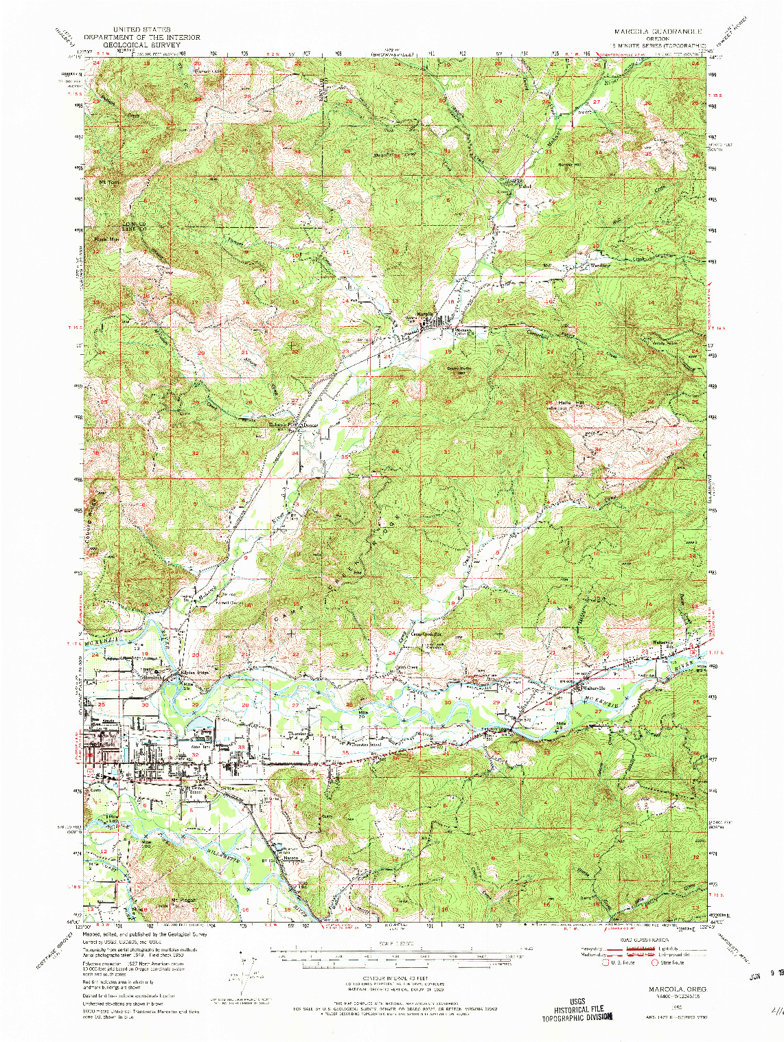 USGS 1:62500-SCALE QUADRANGLE FOR MARCOLA, OR 1950