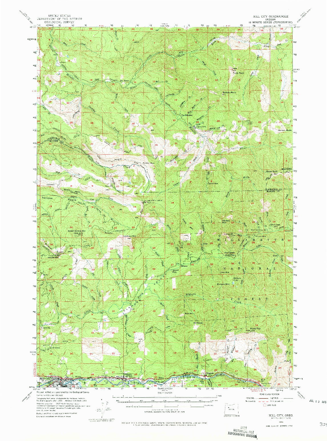 USGS 1:62500-SCALE QUADRANGLE FOR MILL CITY, OR 1955