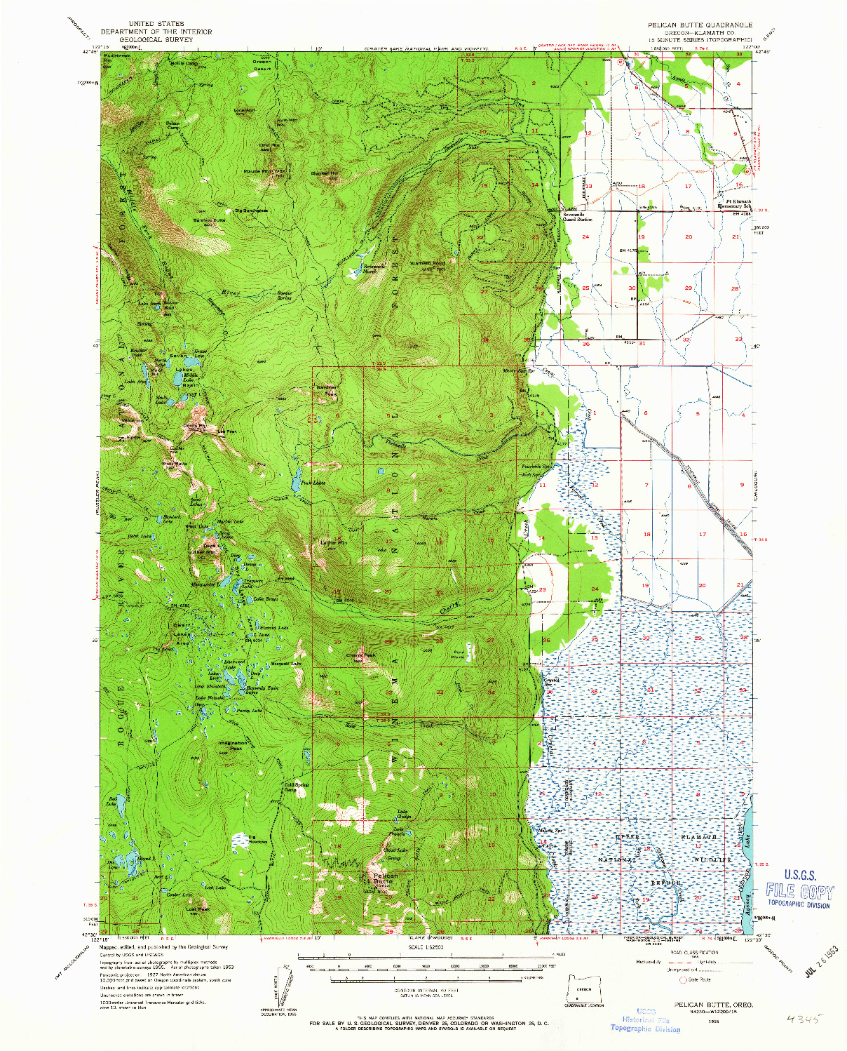 USGS 1:62500-SCALE QUADRANGLE FOR PELICAN BUTTE, OR 1955