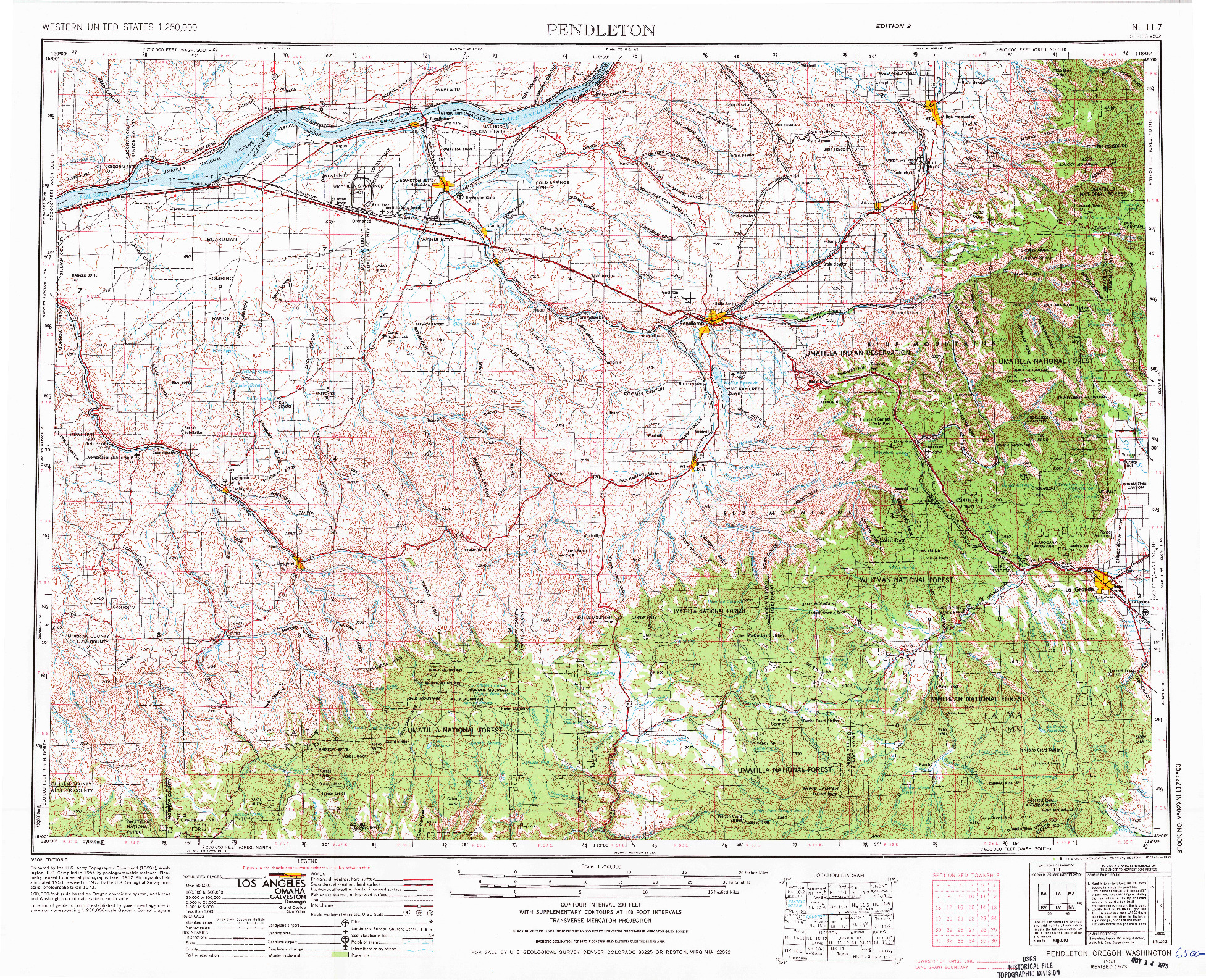 USGS 1:250000-SCALE QUADRANGLE FOR PENDLETON, OR 1953