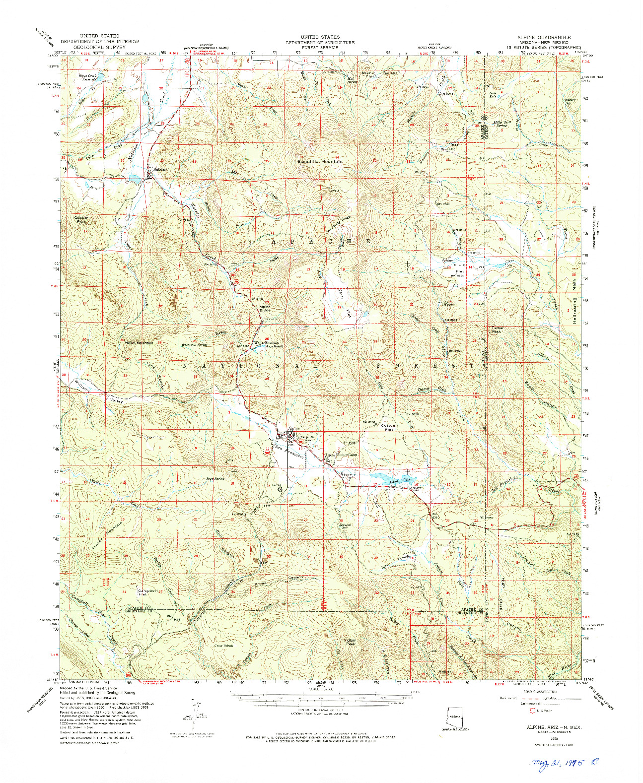 USGS 1:62500-SCALE QUADRANGLE FOR ALPINE, AZ 1958