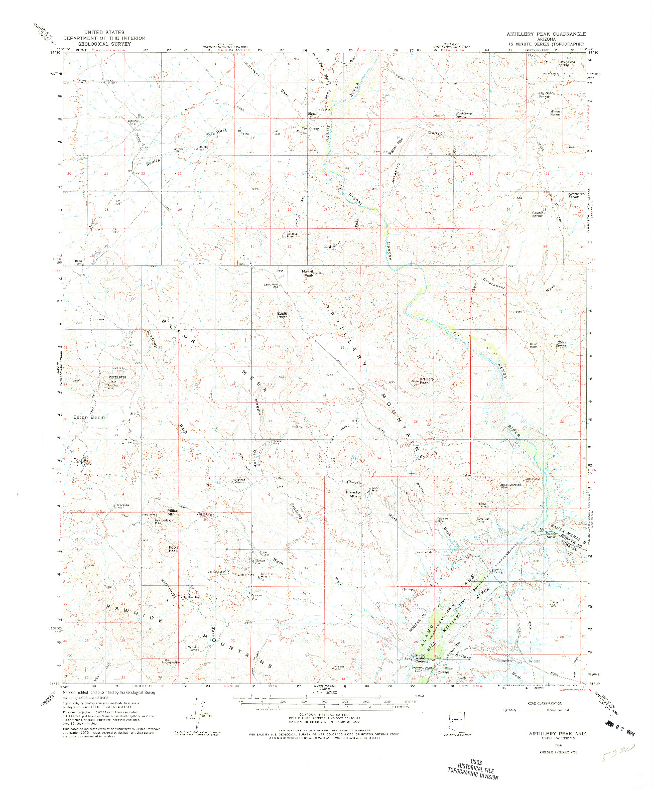 USGS 1:62500-SCALE QUADRANGLE FOR ARTILLERY PEAK, AZ 1966
