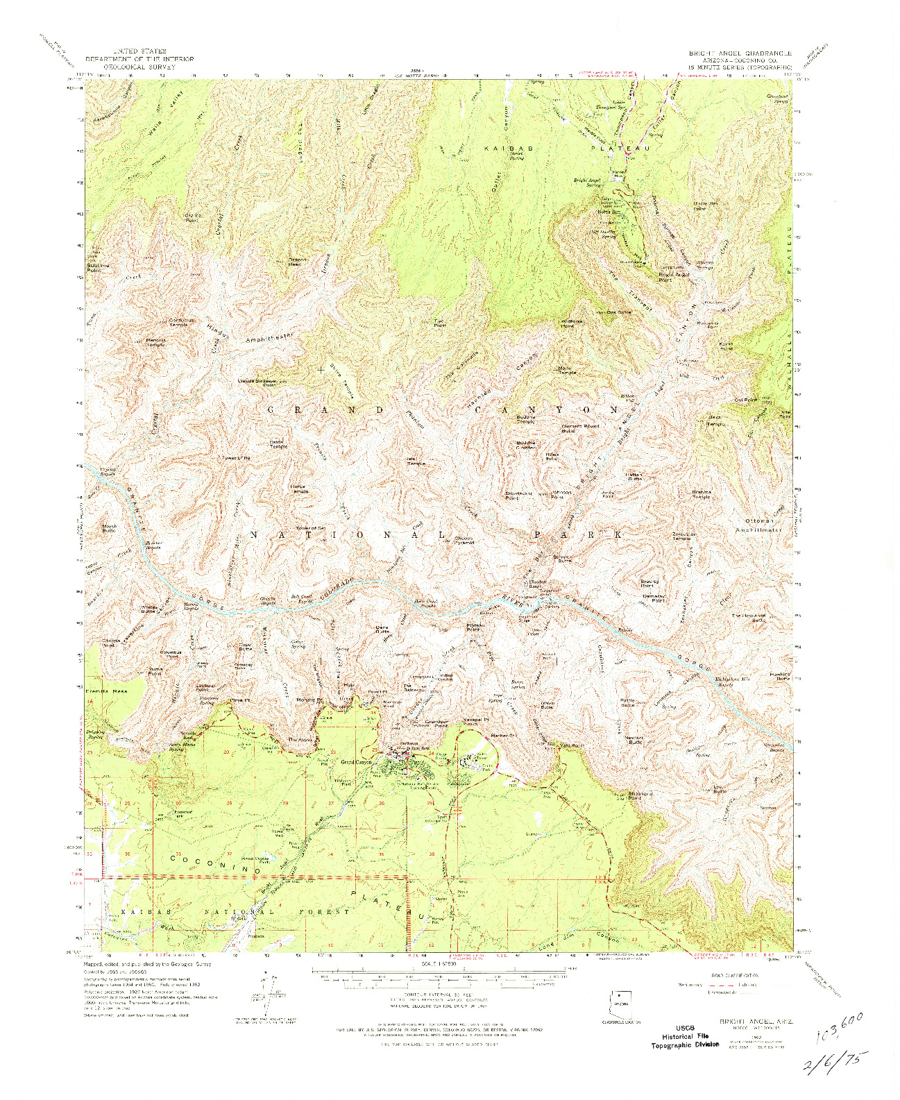 USGS 1:62500-SCALE QUADRANGLE FOR BRIGHT ANGEL, AZ 1962