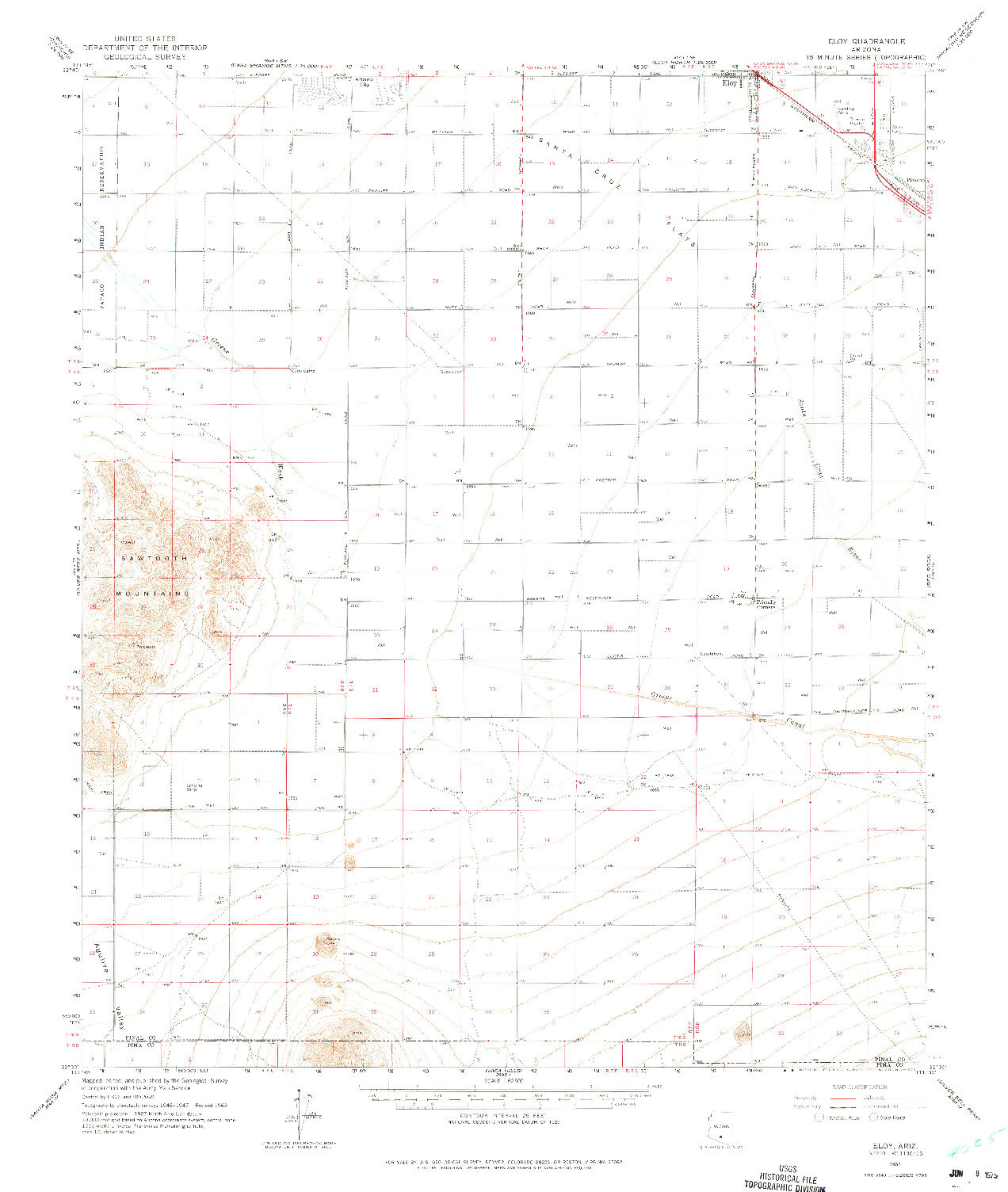 USGS 1:62500-SCALE QUADRANGLE FOR ELOY, AZ 1963