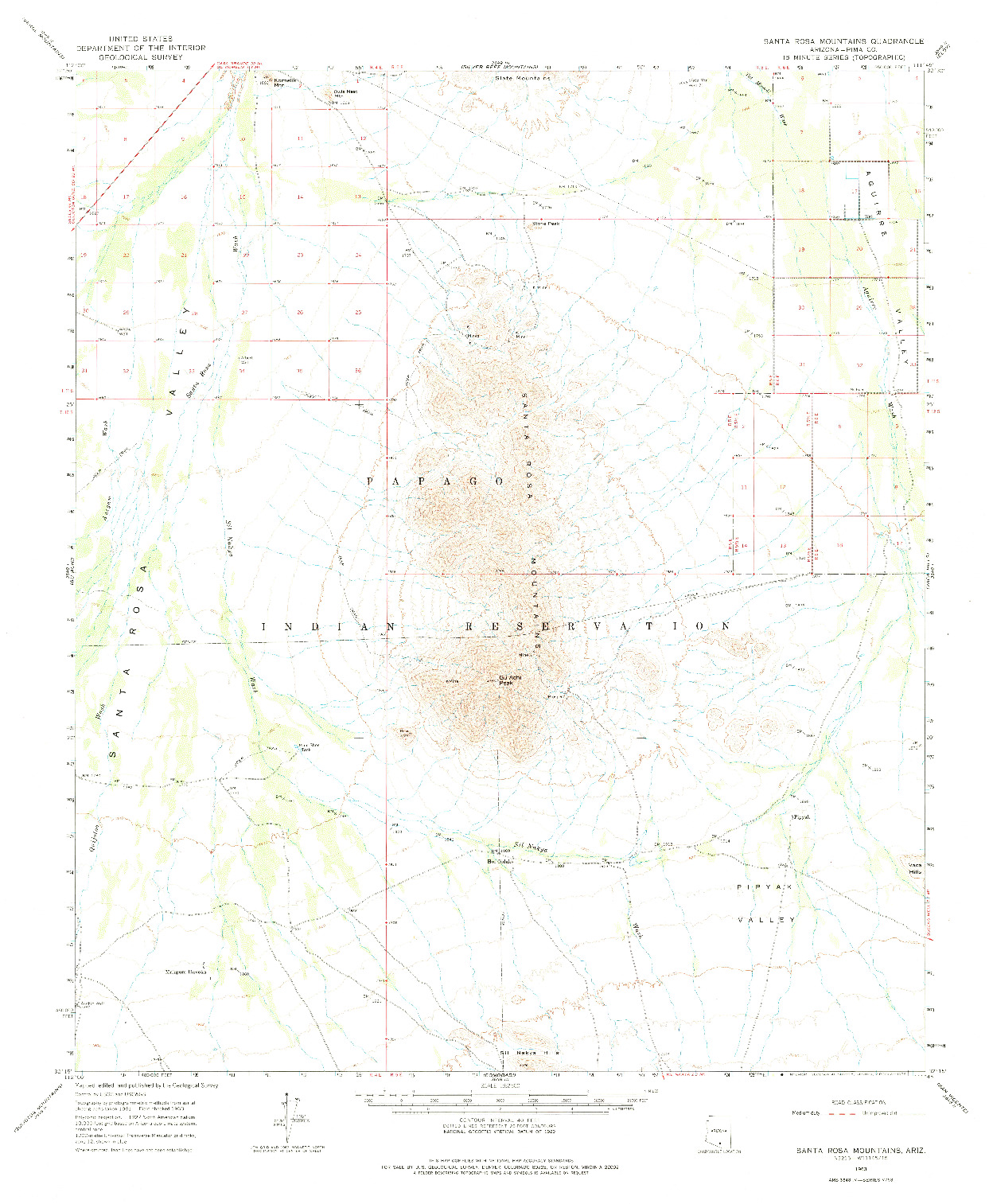 USGS 1:62500-SCALE QUADRANGLE FOR SANTA ROSA MOUNTAINS, AZ 1963