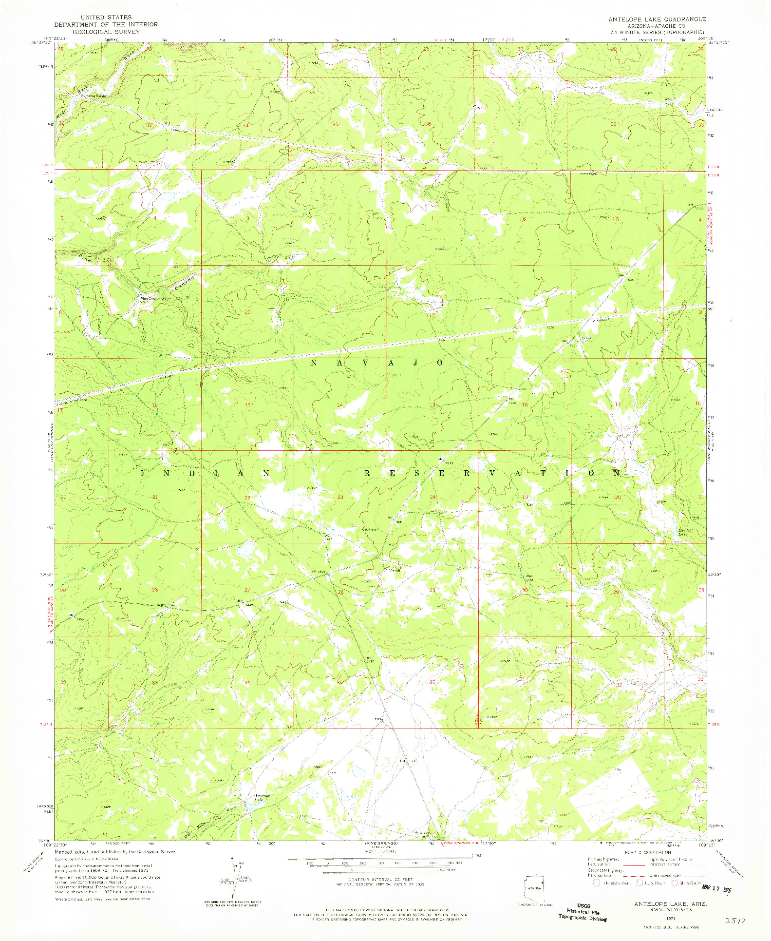 USGS 1:24000-SCALE QUADRANGLE FOR ANTELOPE LAKE, AZ 1971