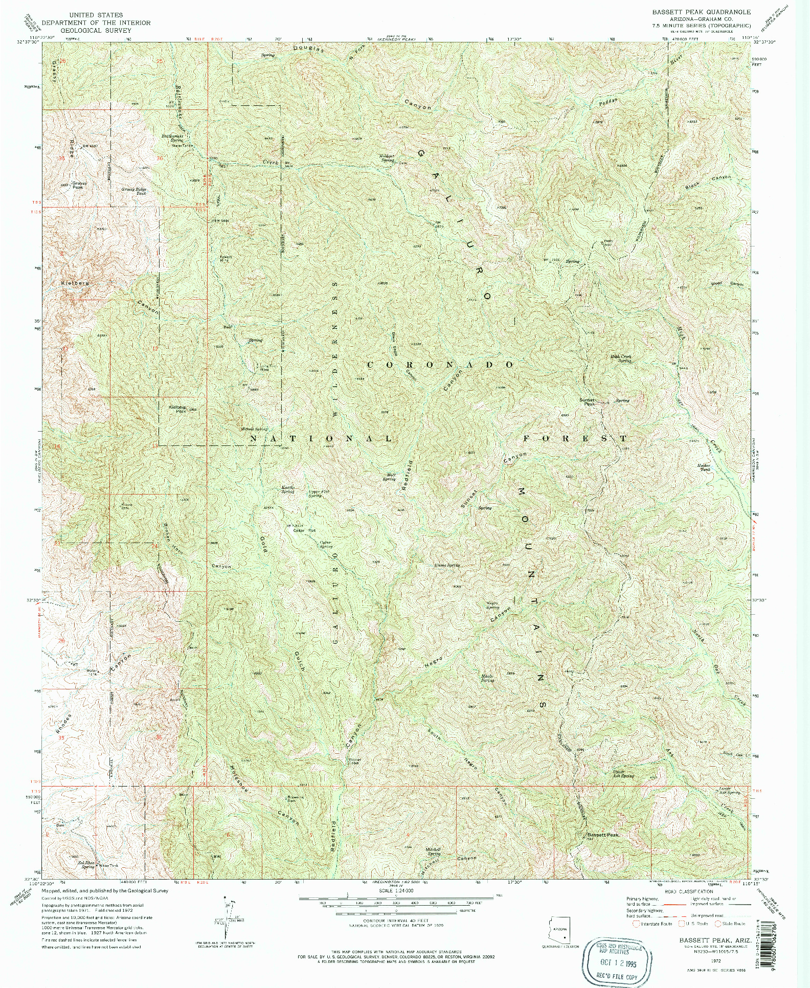 USGS 1:24000-SCALE QUADRANGLE FOR BASSETT PEAK, AZ 1972
