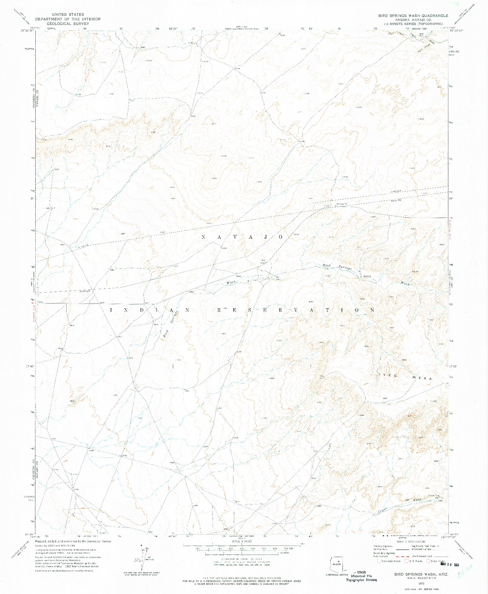 USGS 1:24000-SCALE QUADRANGLE FOR BIRD SPRINGS WASH, AZ 1972