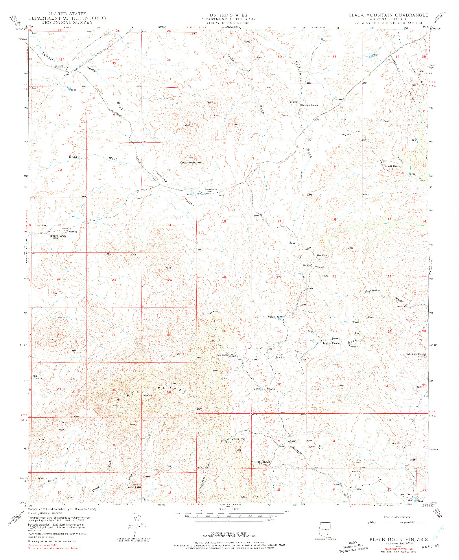 USGS 1:24000-SCALE QUADRANGLE FOR BLACK MOUNTAIN, AZ 1949