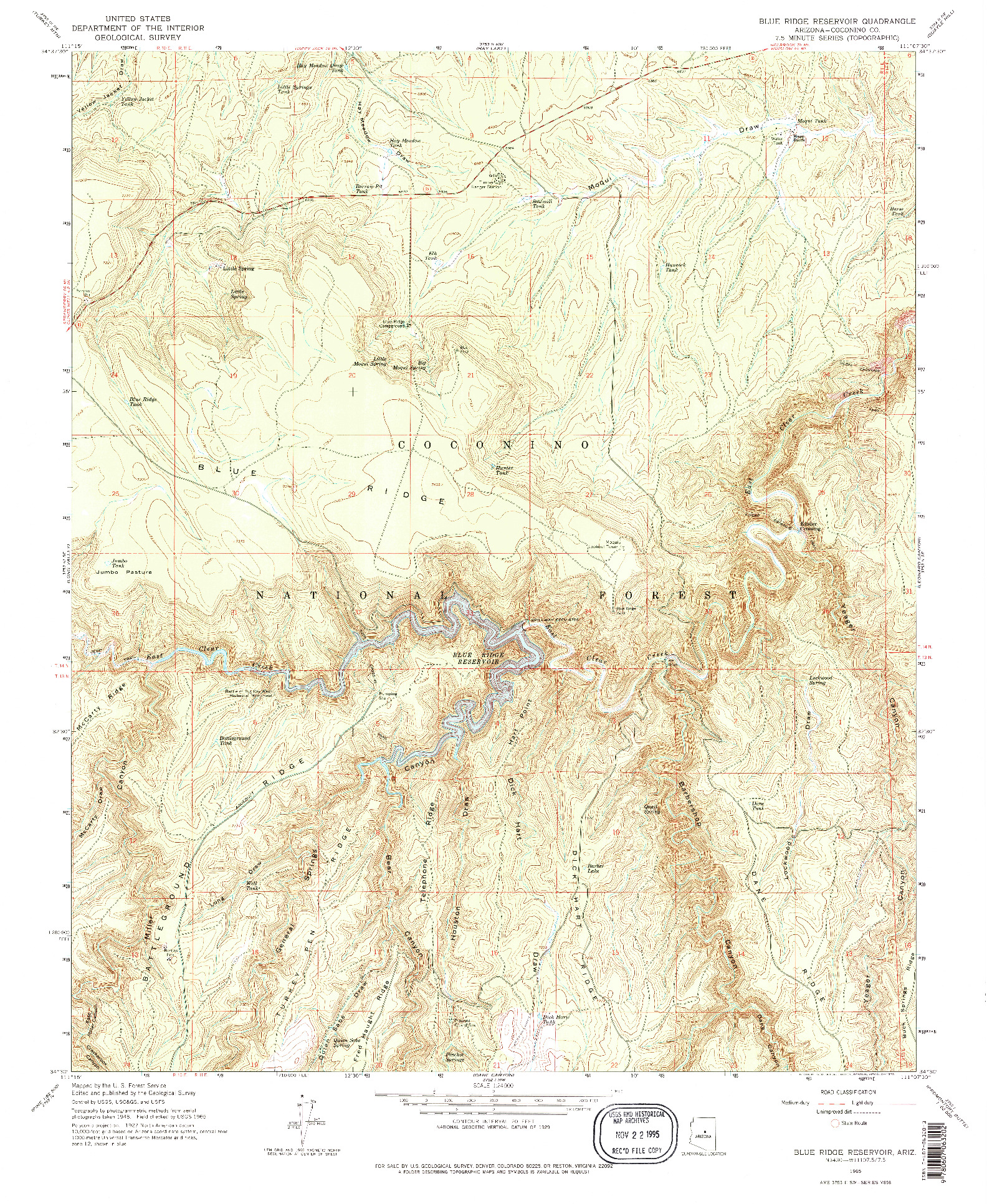 USGS 1:24000-SCALE QUADRANGLE FOR BLUE RIDGE RESERVOIR, AZ 1965