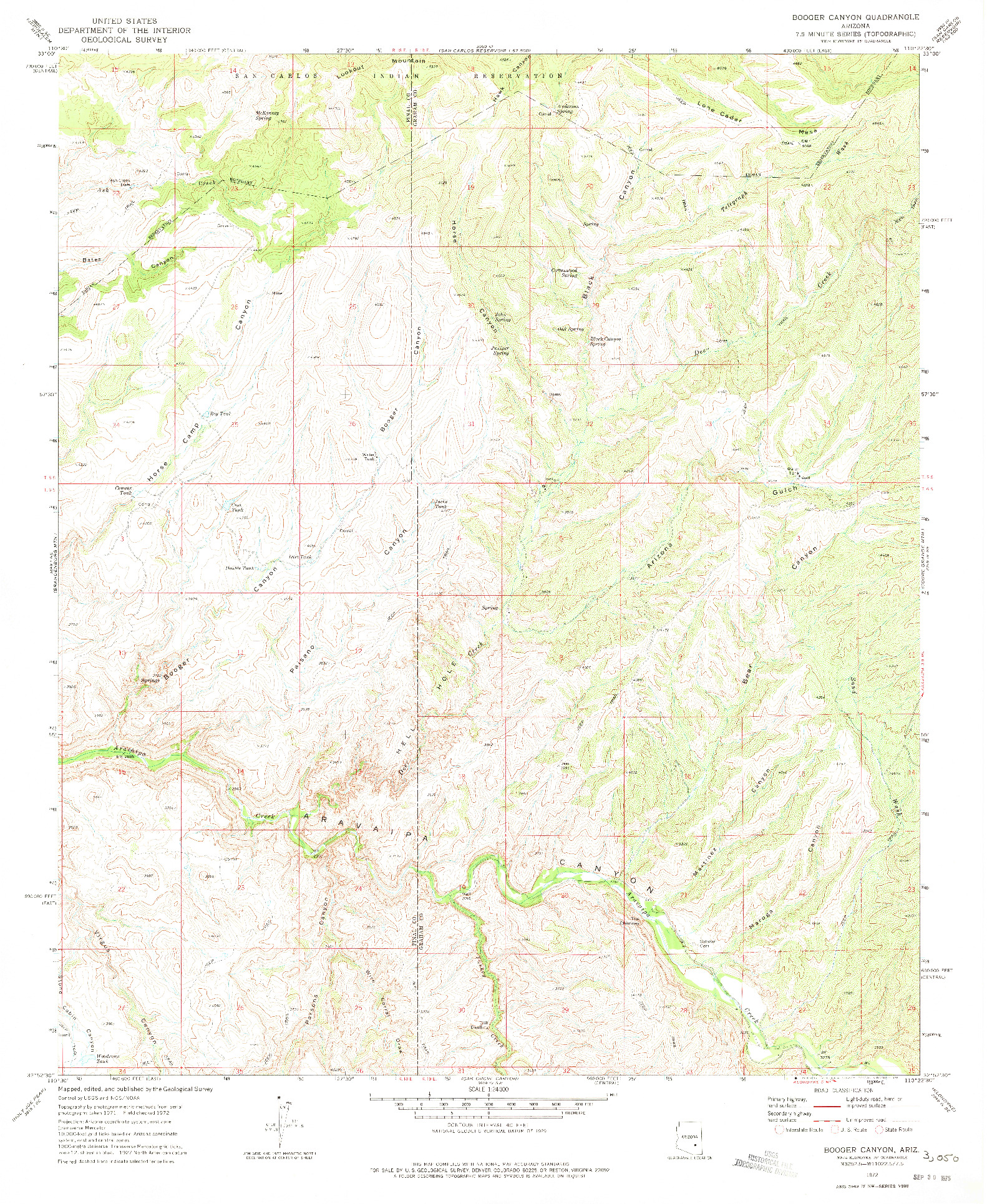 USGS 1:24000-SCALE QUADRANGLE FOR BOOGER CANYON, AZ 1972