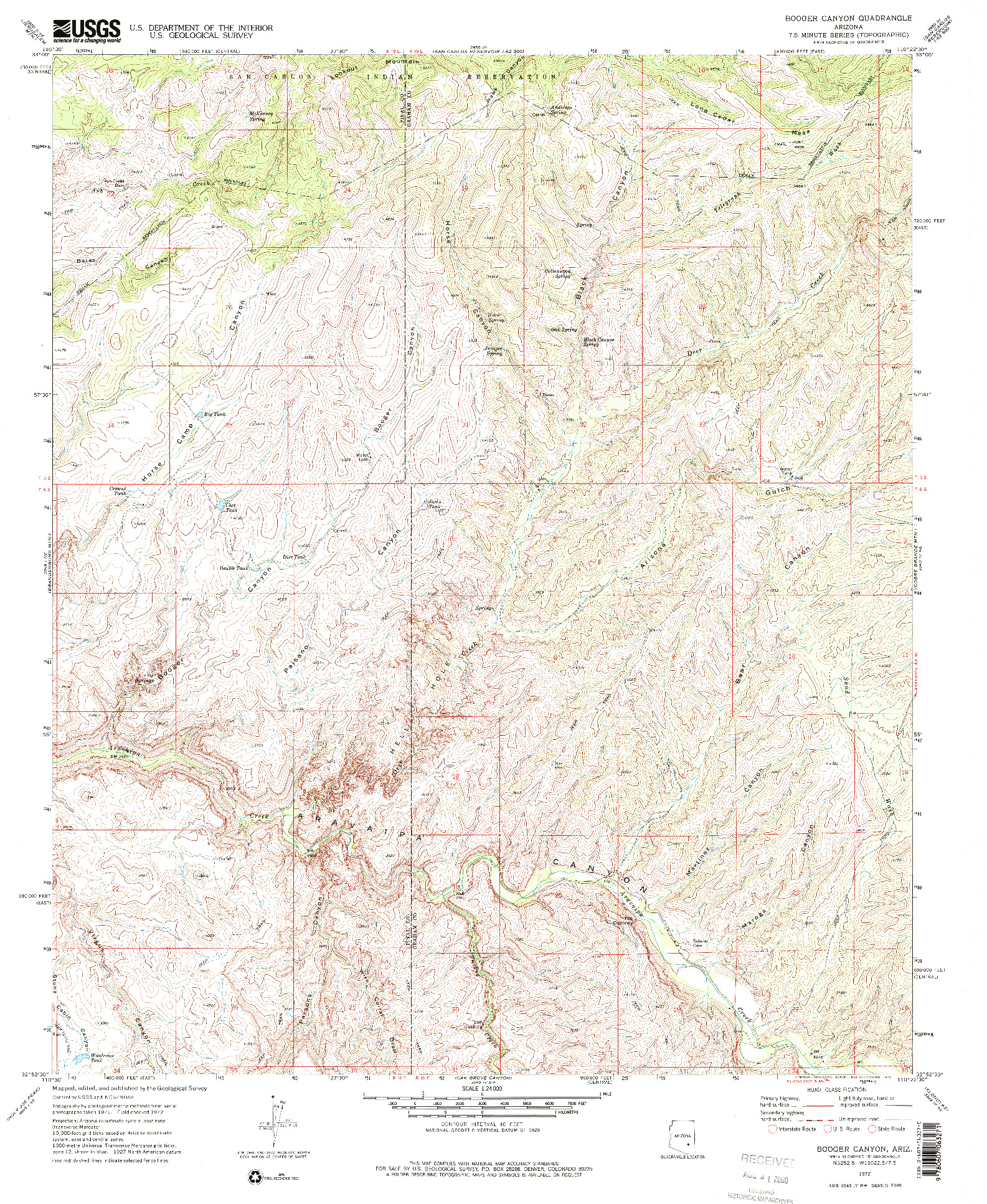 USGS 1:24000-SCALE QUADRANGLE FOR BOOGER CANYON, AZ 1972