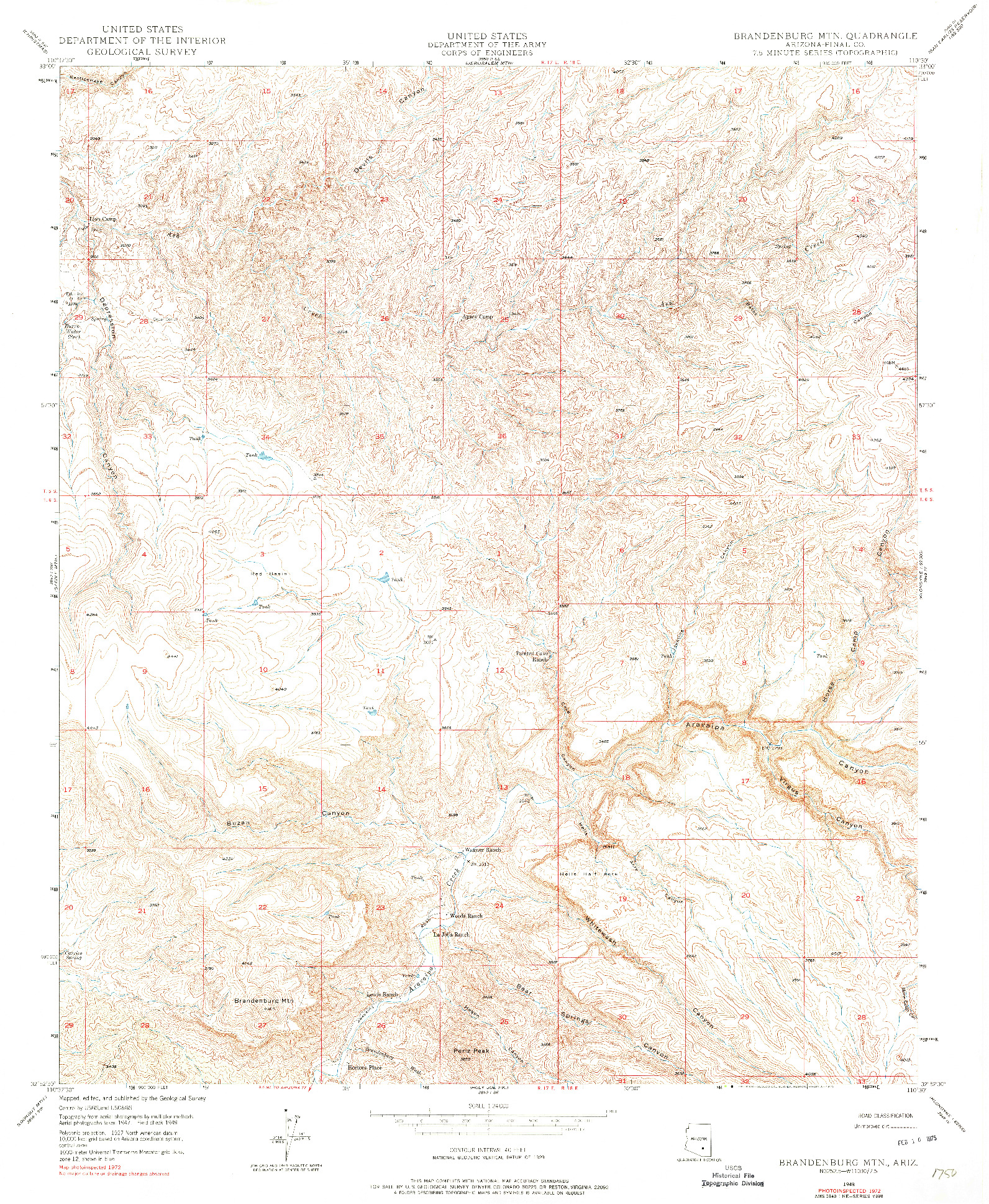 USGS 1:24000-SCALE QUADRANGLE FOR BRANDENBURG MTN, AZ 1949