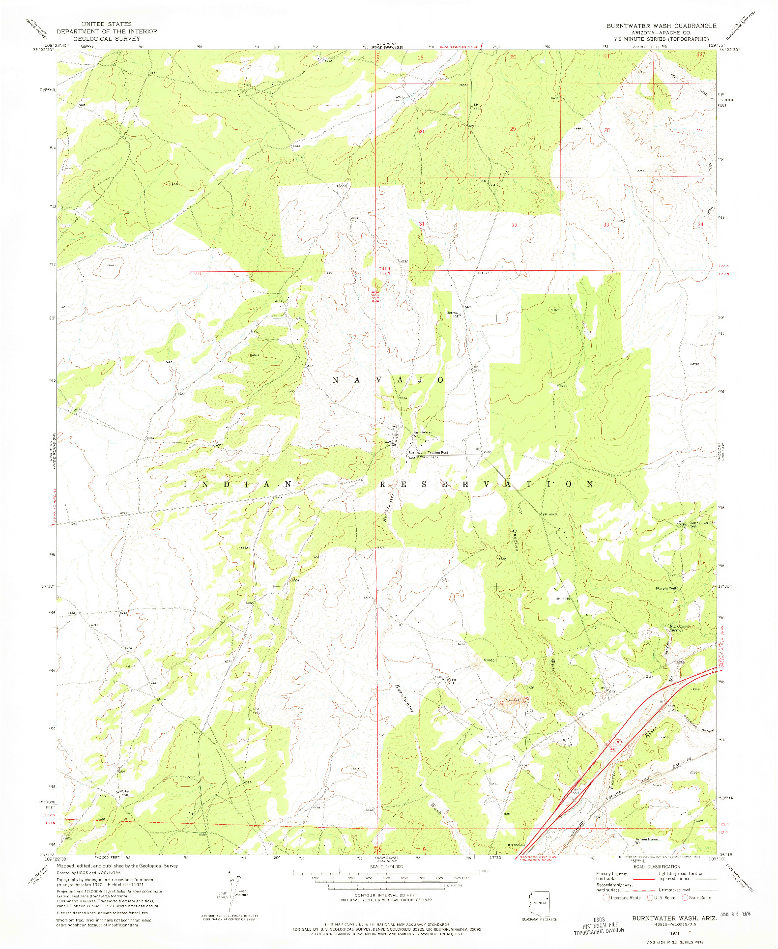 USGS 1:24000-SCALE QUADRANGLE FOR BURNTWATER WASH, AZ 1971