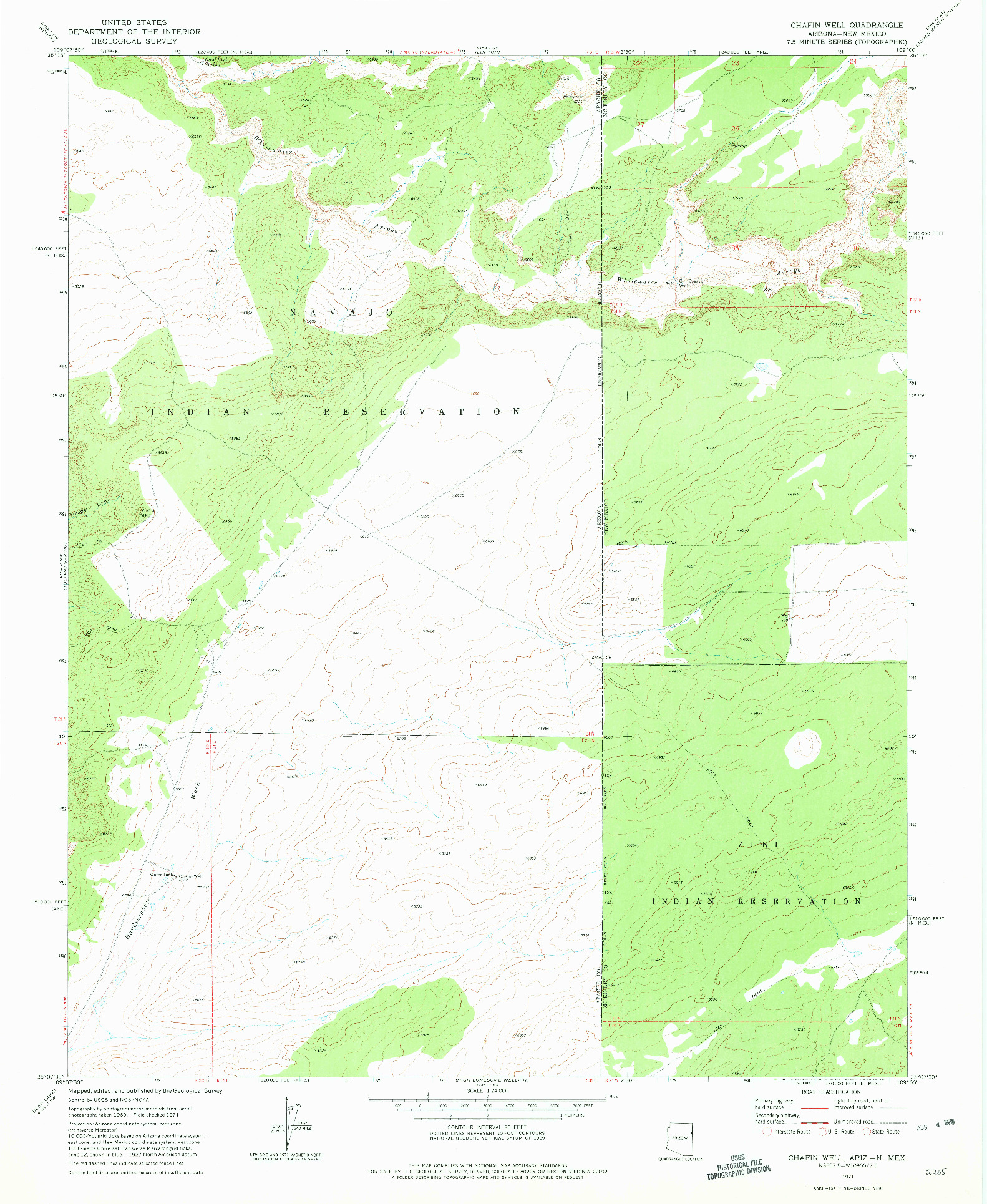 USGS 1:24000-SCALE QUADRANGLE FOR CHAFIN WELL, AZ 1971