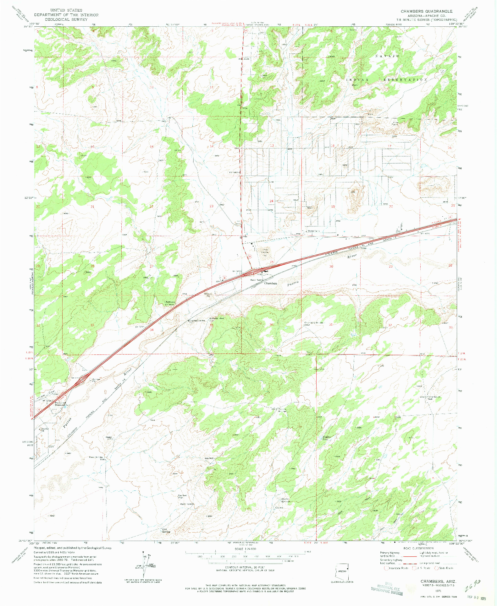 USGS 1:24000-SCALE QUADRANGLE FOR CHAMBERS, AZ 1971