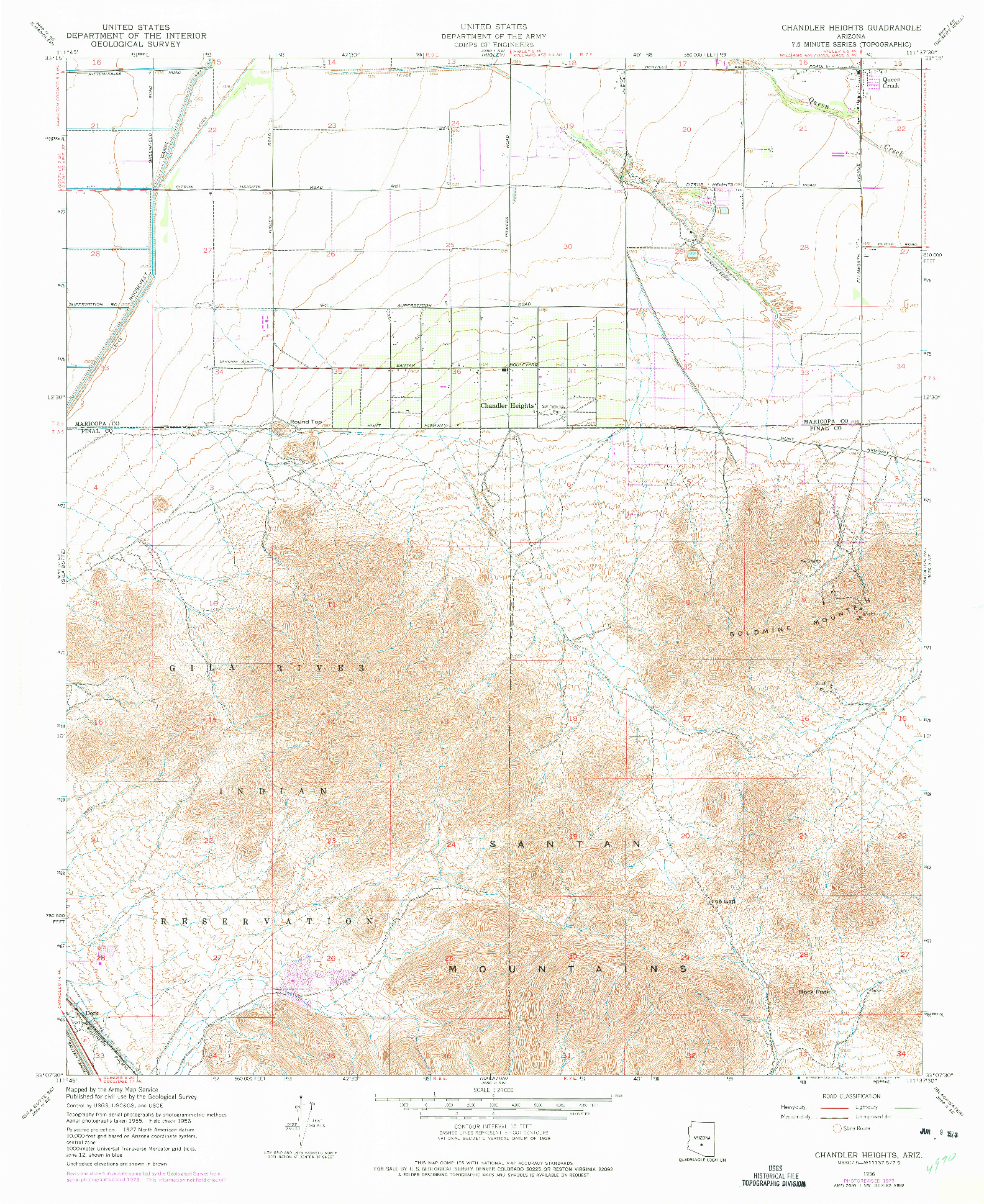 USGS 1:24000-SCALE QUADRANGLE FOR CHANDLER HEIGHTS, AZ 1956