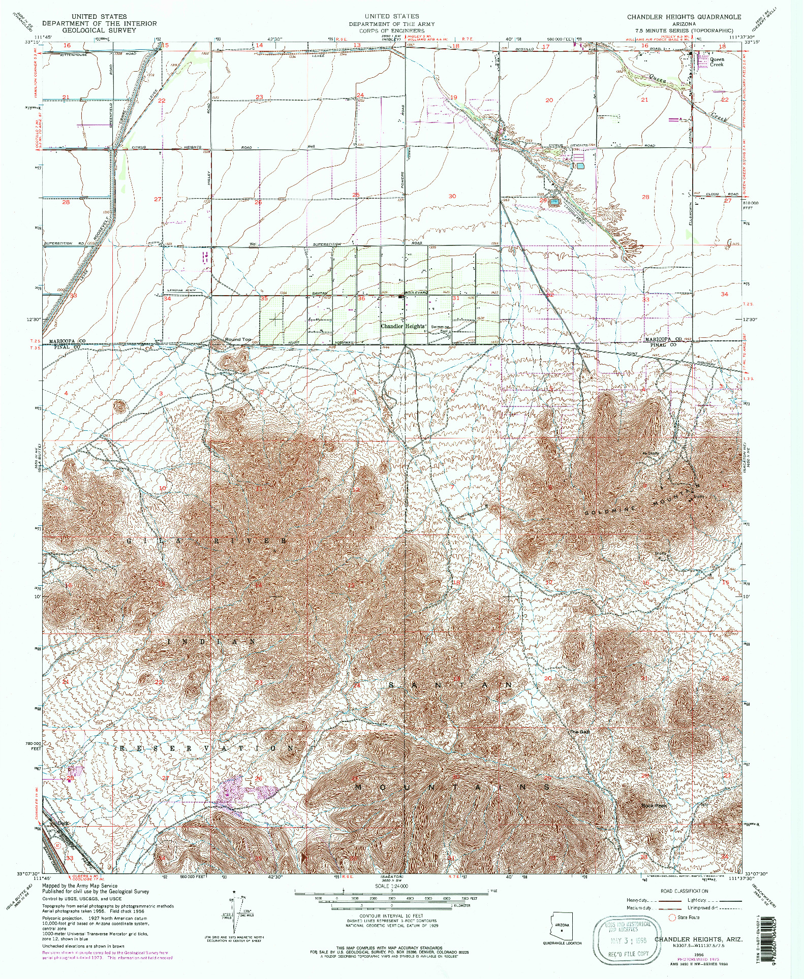 USGS 1:24000-SCALE QUADRANGLE FOR CHANDLER HEIGHTS, AZ 1956