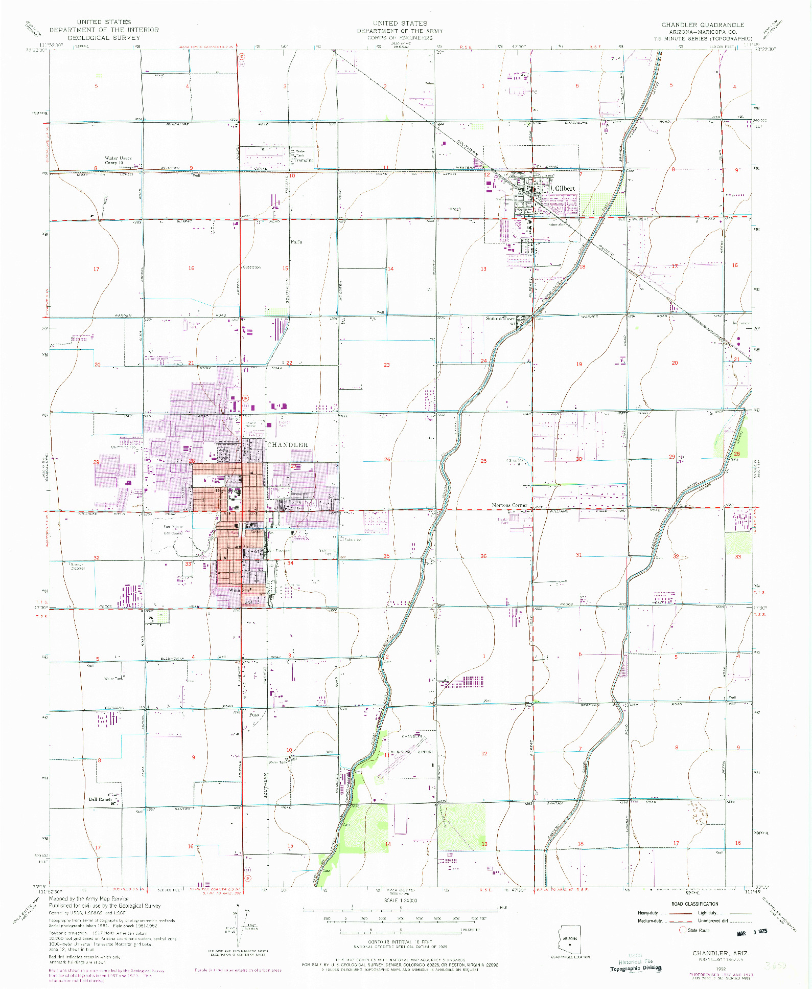 USGS 1:24000-SCALE QUADRANGLE FOR CHANDLER, AZ 1952